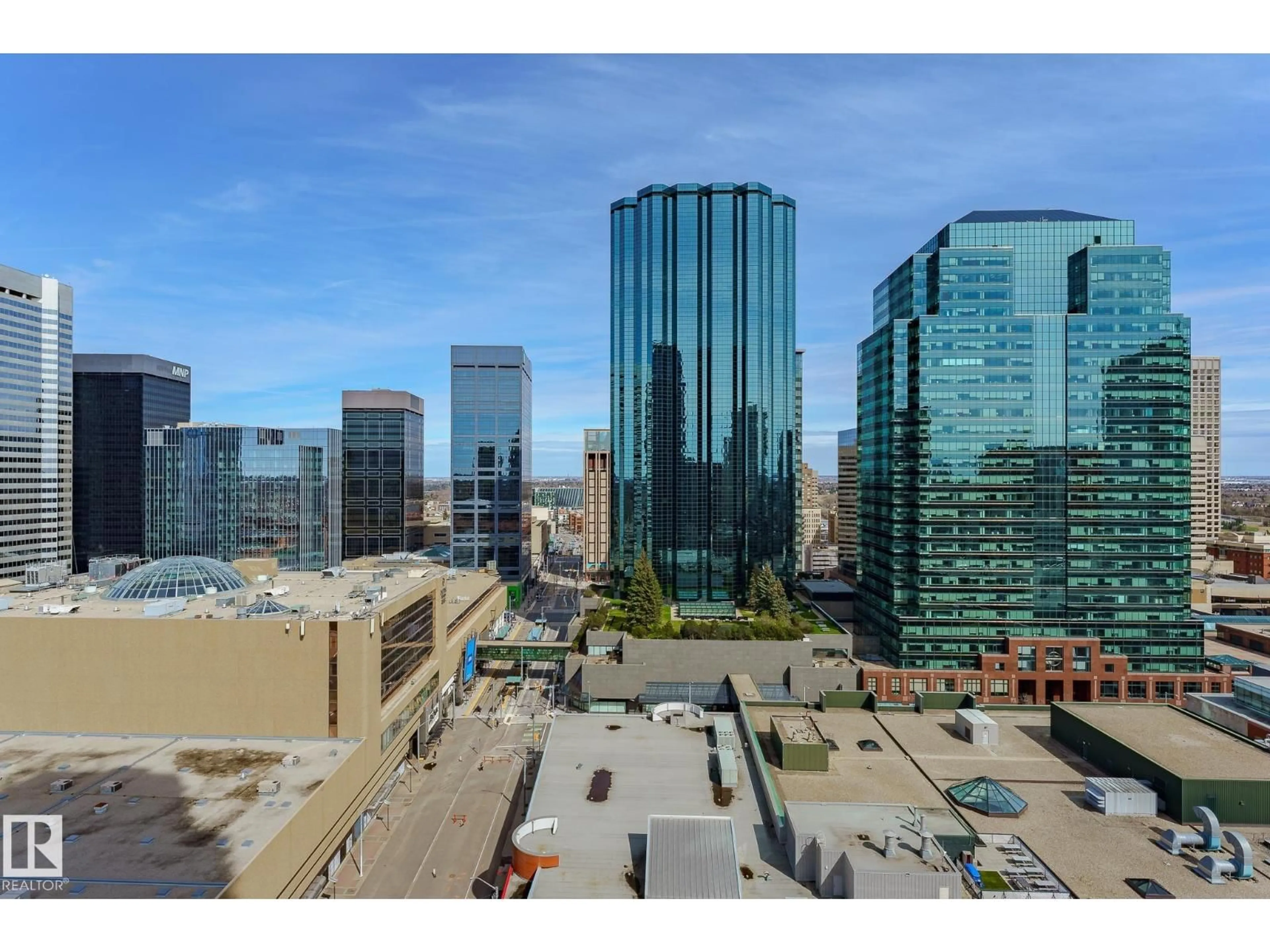 A pic from outside/outdoor area/front of a property/back of a property/a pic from drone, city buildings view from balcony for 1904 - 10180 103 ST NW, Edmonton Alberta T5J0L1