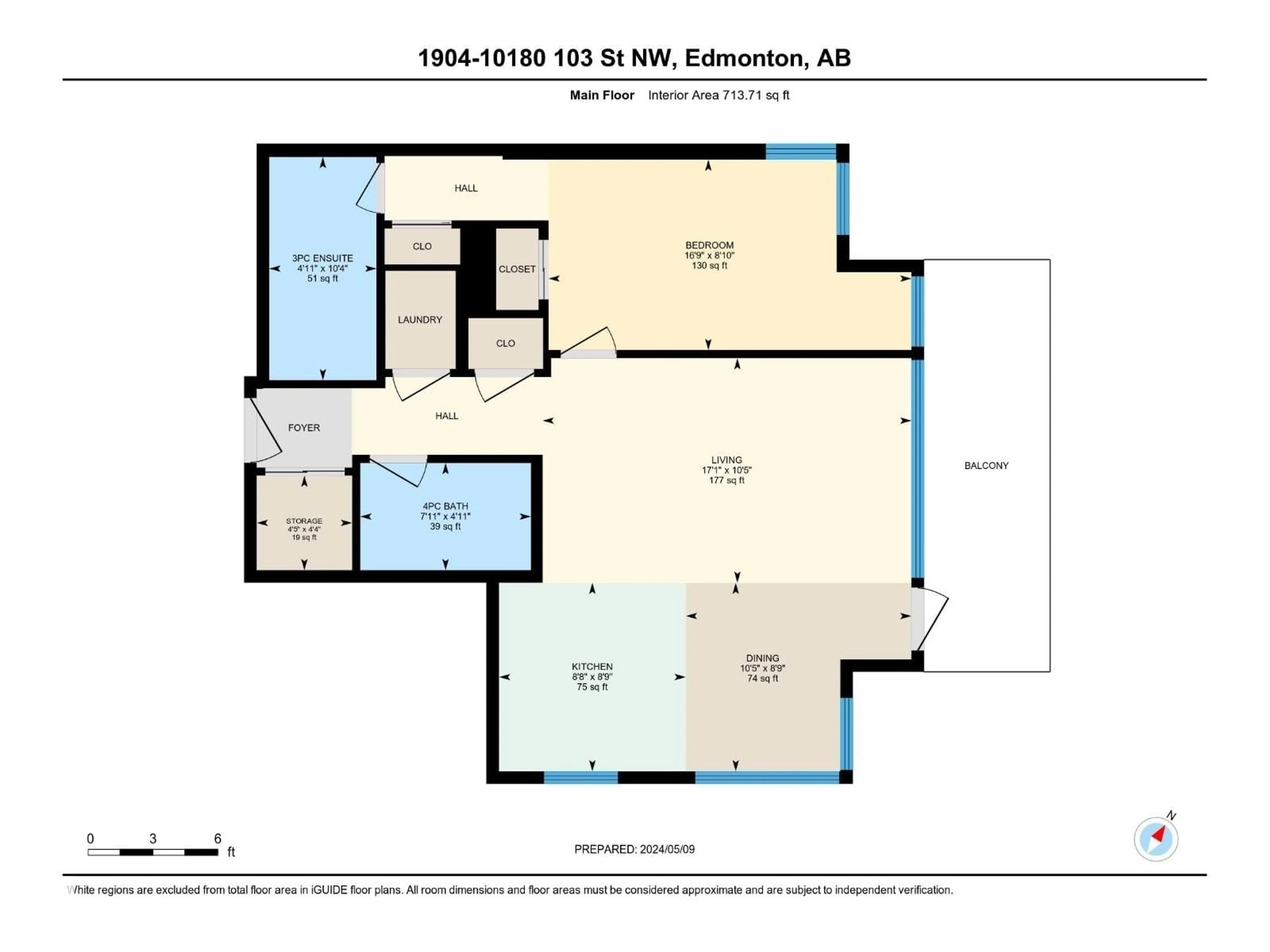 Floor plan for 1904 - 10180 103 ST NW, Edmonton Alberta T5J0L1