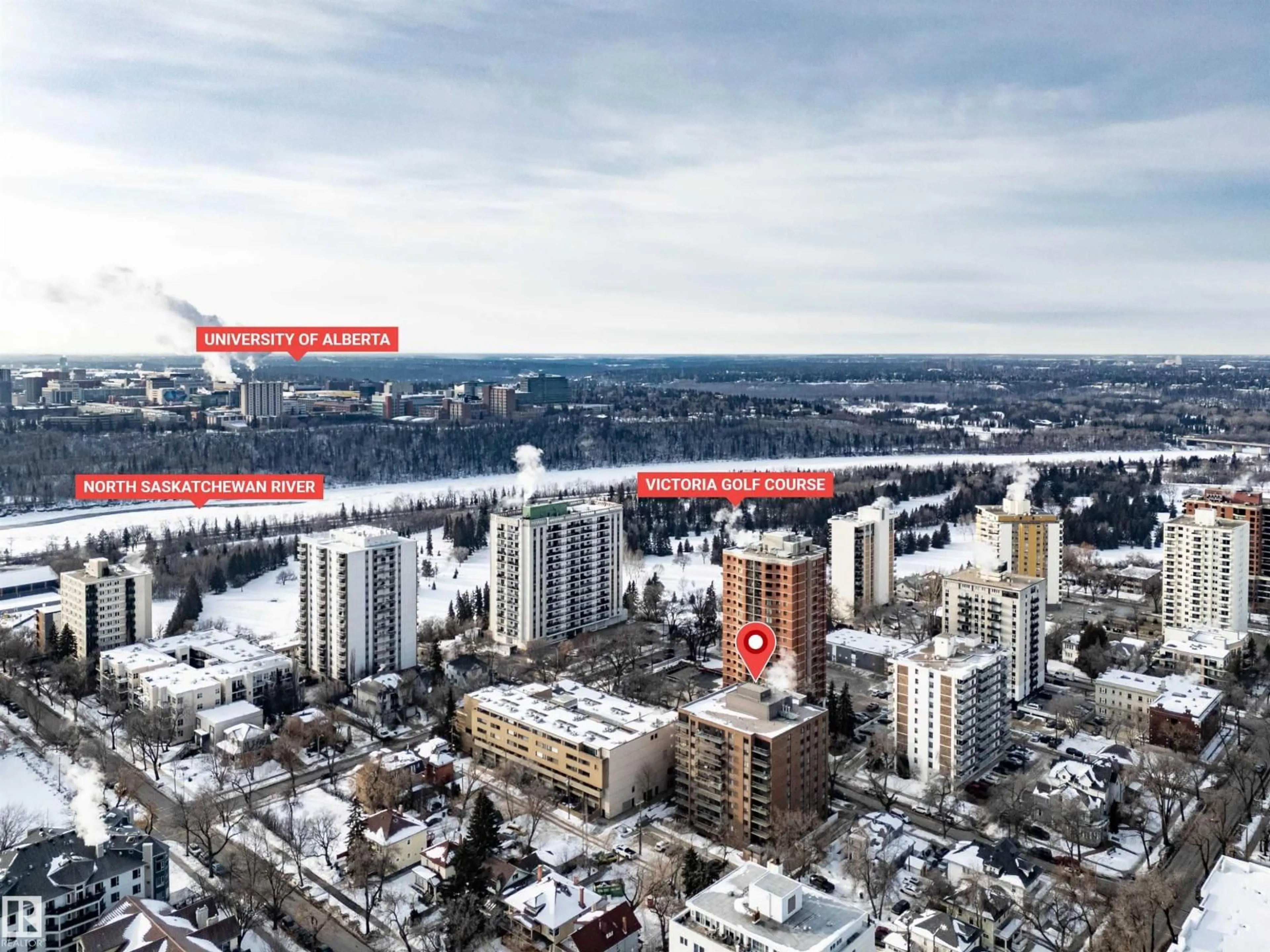 A pic from outside/outdoor area/front of a property/back of a property/a pic from drone, city buildings view from balcony for #402 - 9929 113 ST, Edmonton Alberta T5K2N9