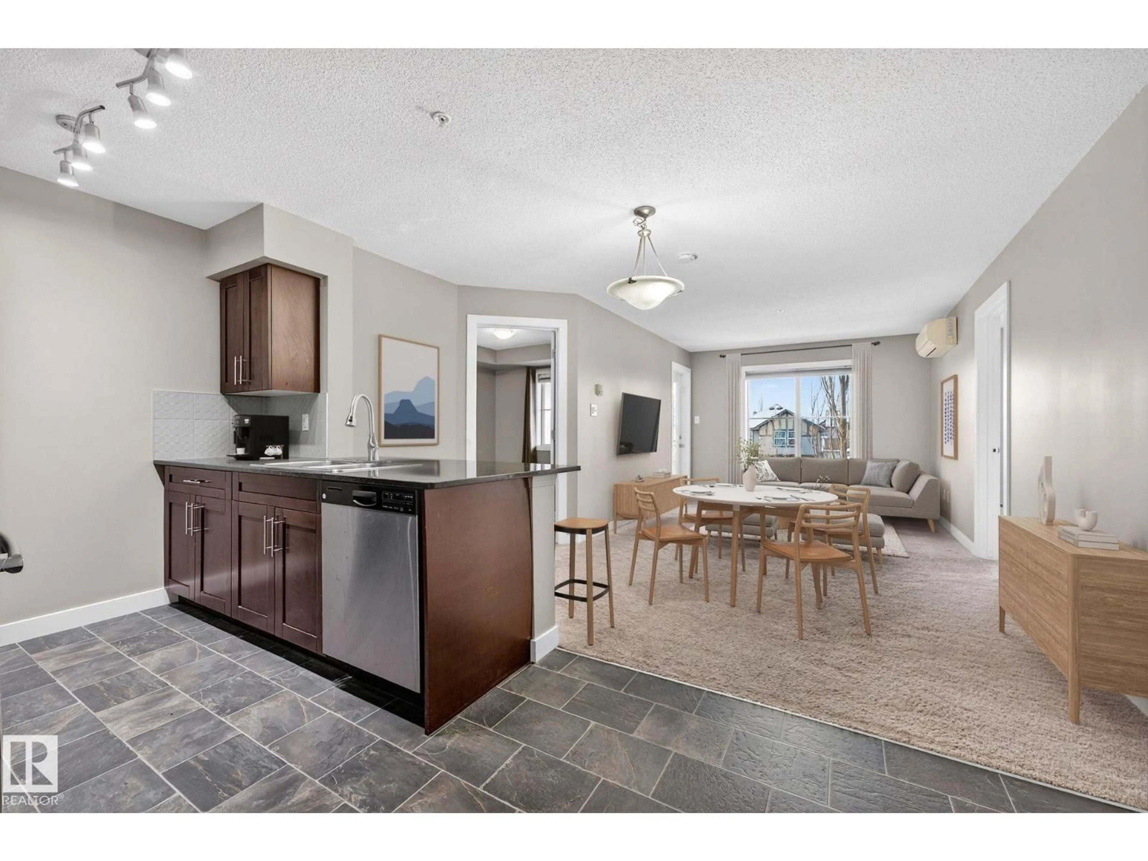 Open concept kitchen, ceramic/tile floor for #213 - 270 MCCONACHIE DR, Edmonton Alberta T5Y3N4