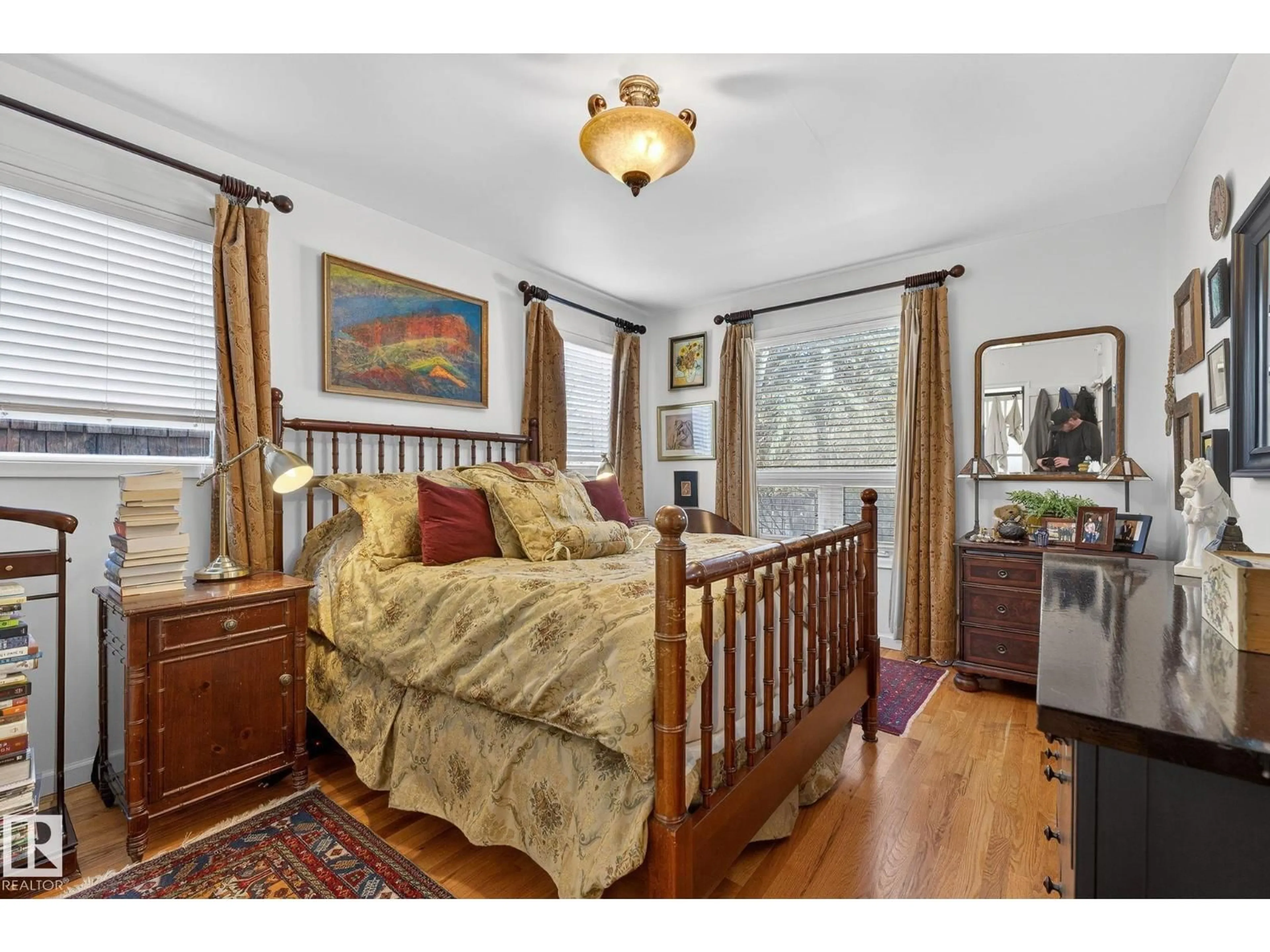 Bedroom with bed, wood/laminate floor for 10235 134 ST, Edmonton Alberta T5N2A6