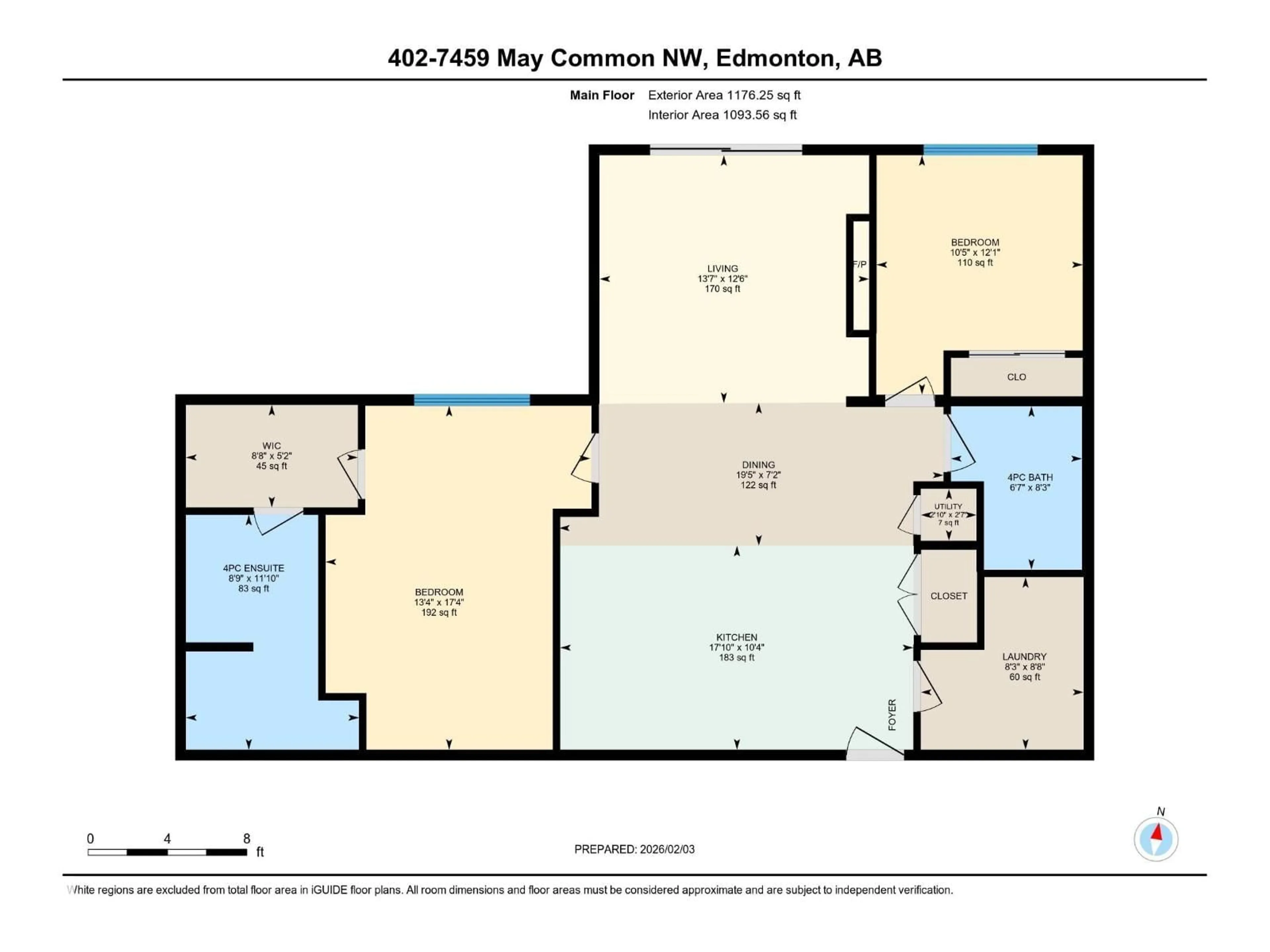 Floor plan for 402 - 7459 MAY COMMON NW, Edmonton Alberta T6R0X6