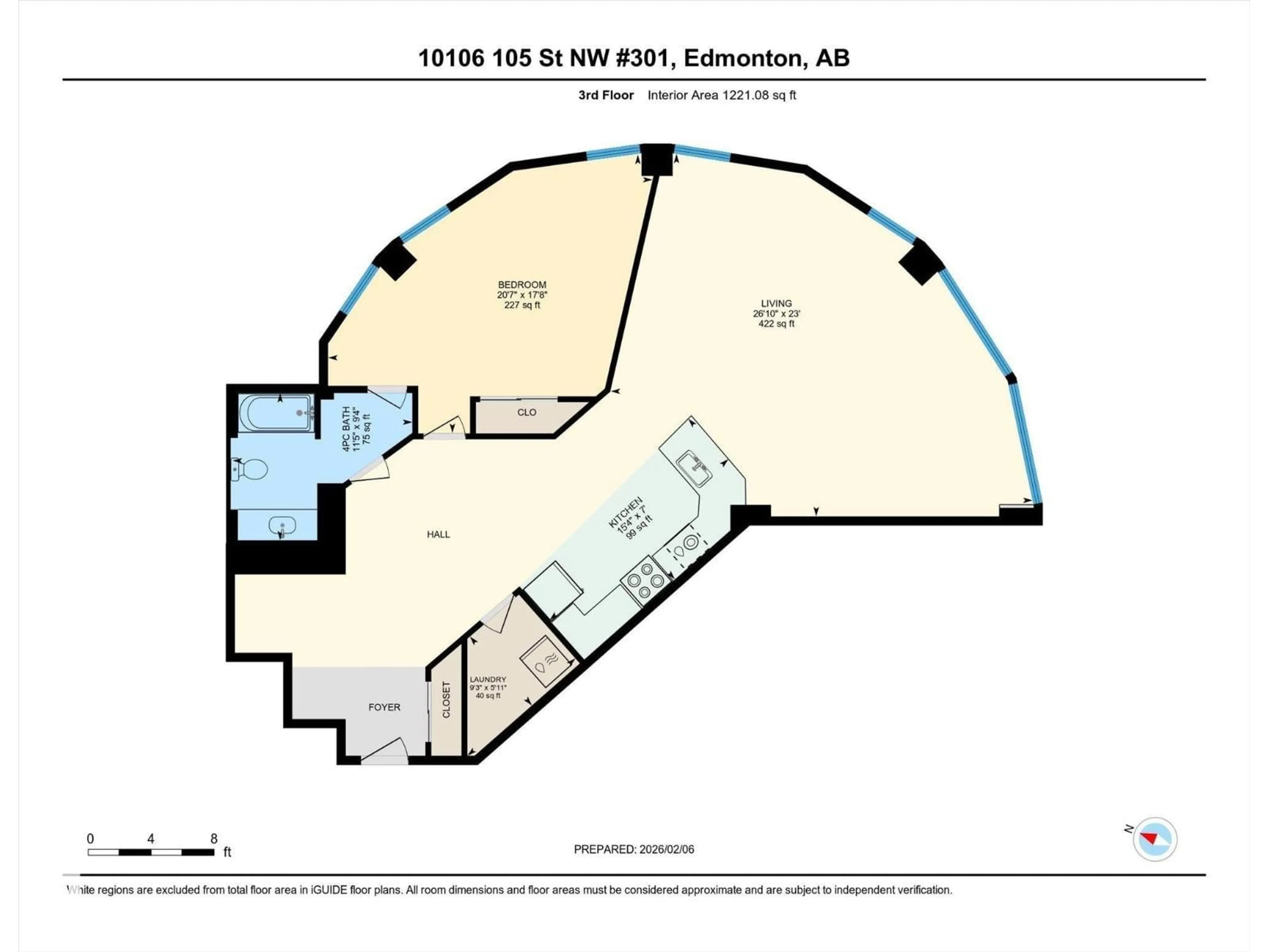 Floor plan for 301 - 10106 105 ST NW, Edmonton Alberta T5J5E7