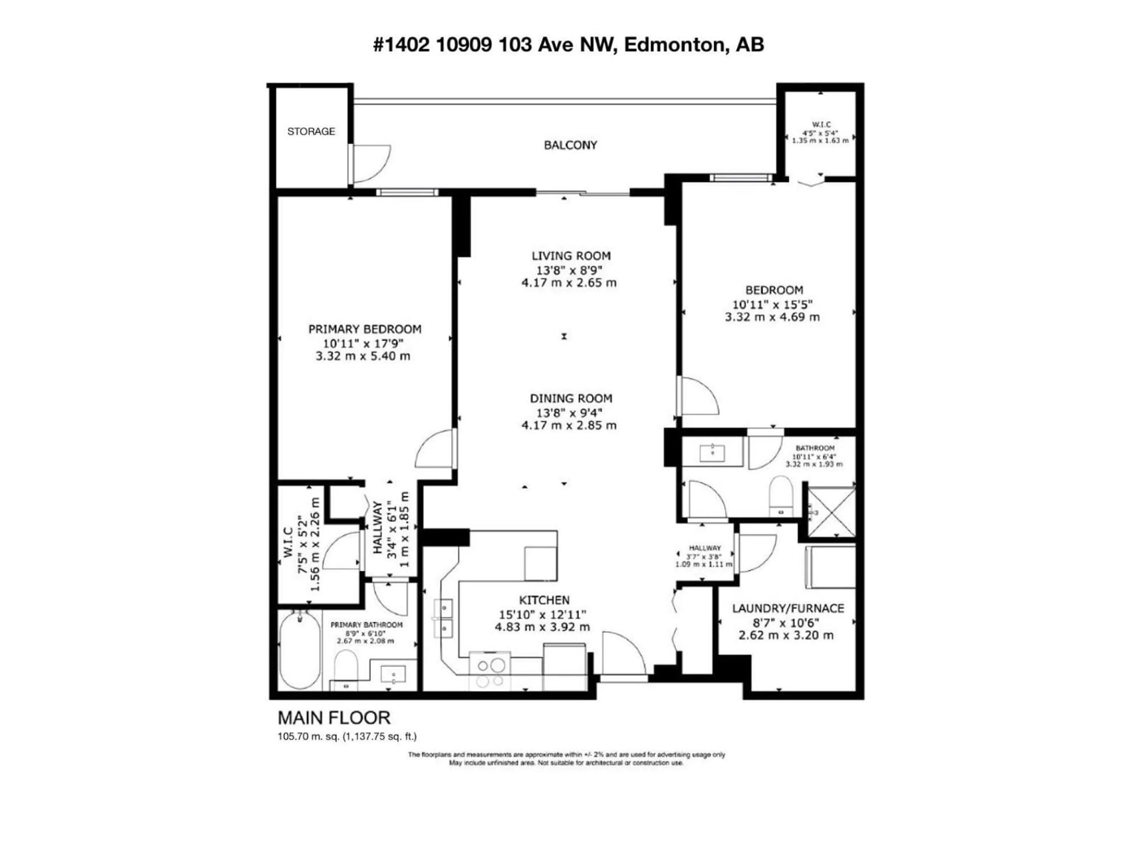 Floor plan for #1402 - 10909 103 AV, Edmonton Alberta T5K2W7