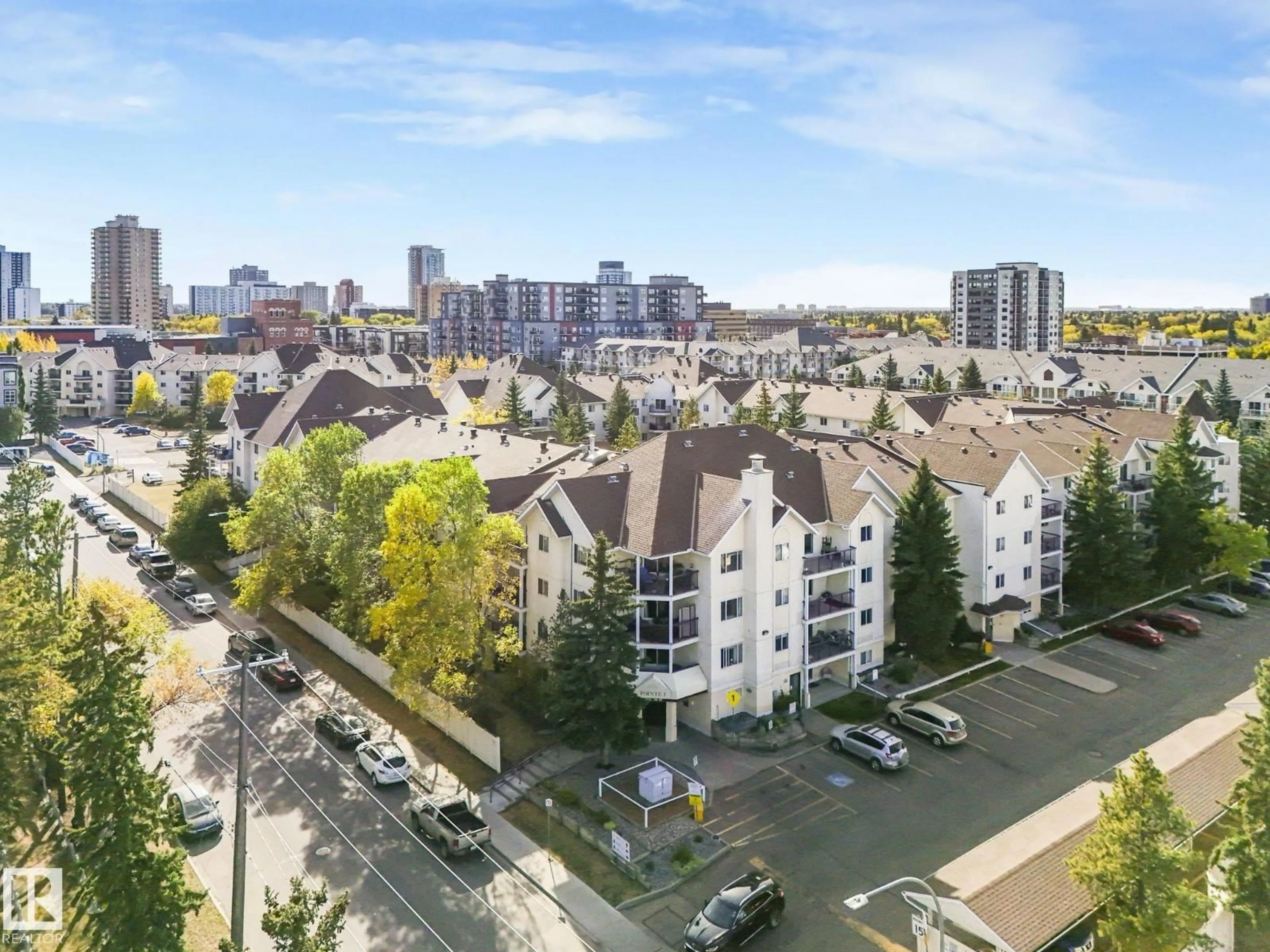 A pic from outside/outdoor area/front of a property/back of a property/a pic from drone, city buildings view from balcony for #309 - 10636 120 ST, Edmonton Alberta T5H4L5