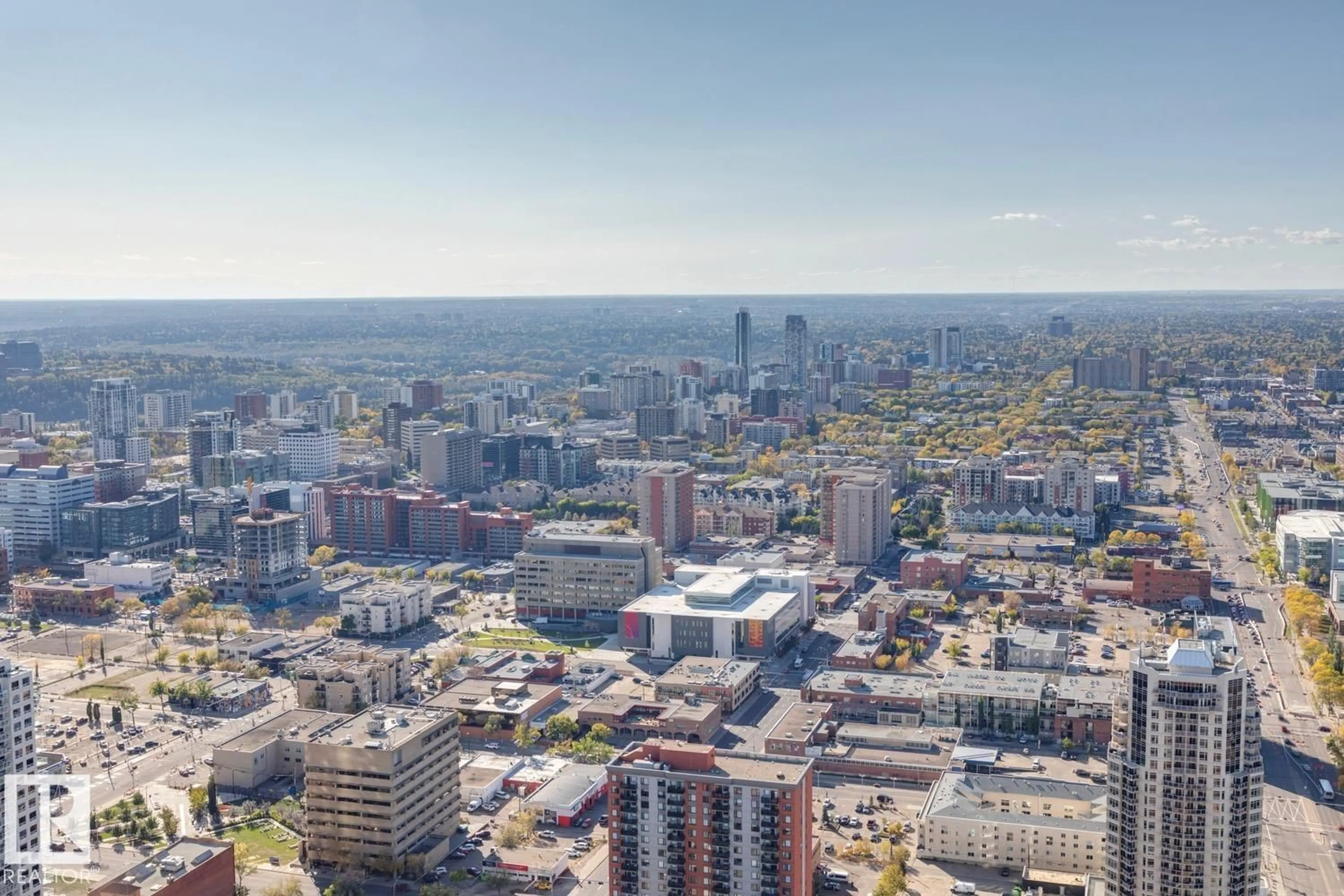 A pic from outside/outdoor area/front of a property/back of a property/a pic from drone, city buildings view from balcony for 10360 NW - 4603 102 ST, Edmonton Alberta T5J0K6