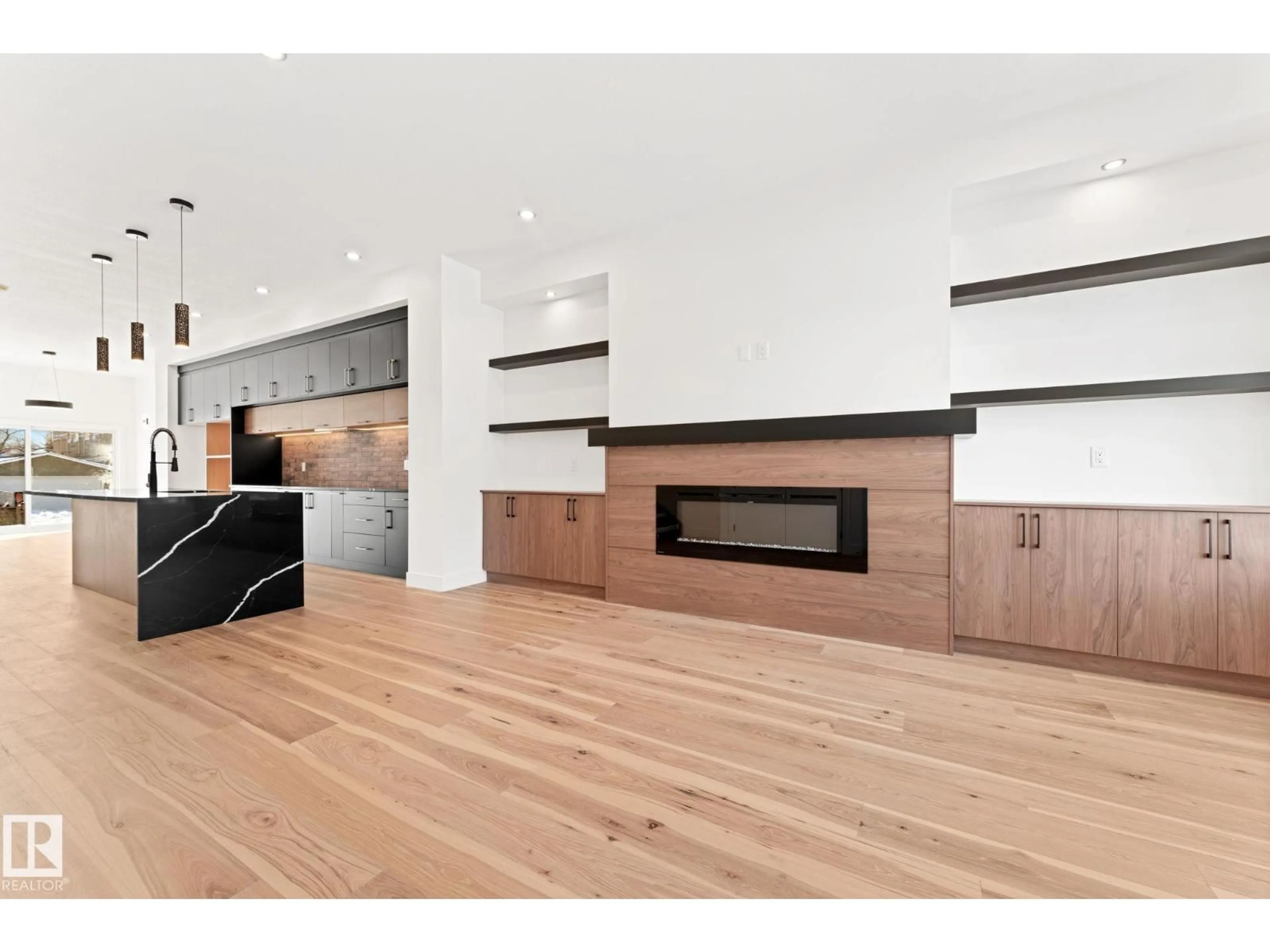 Open concept kitchen, wood/laminate floor for 11019 132 STREET, Edmonton Alberta T8N7K9