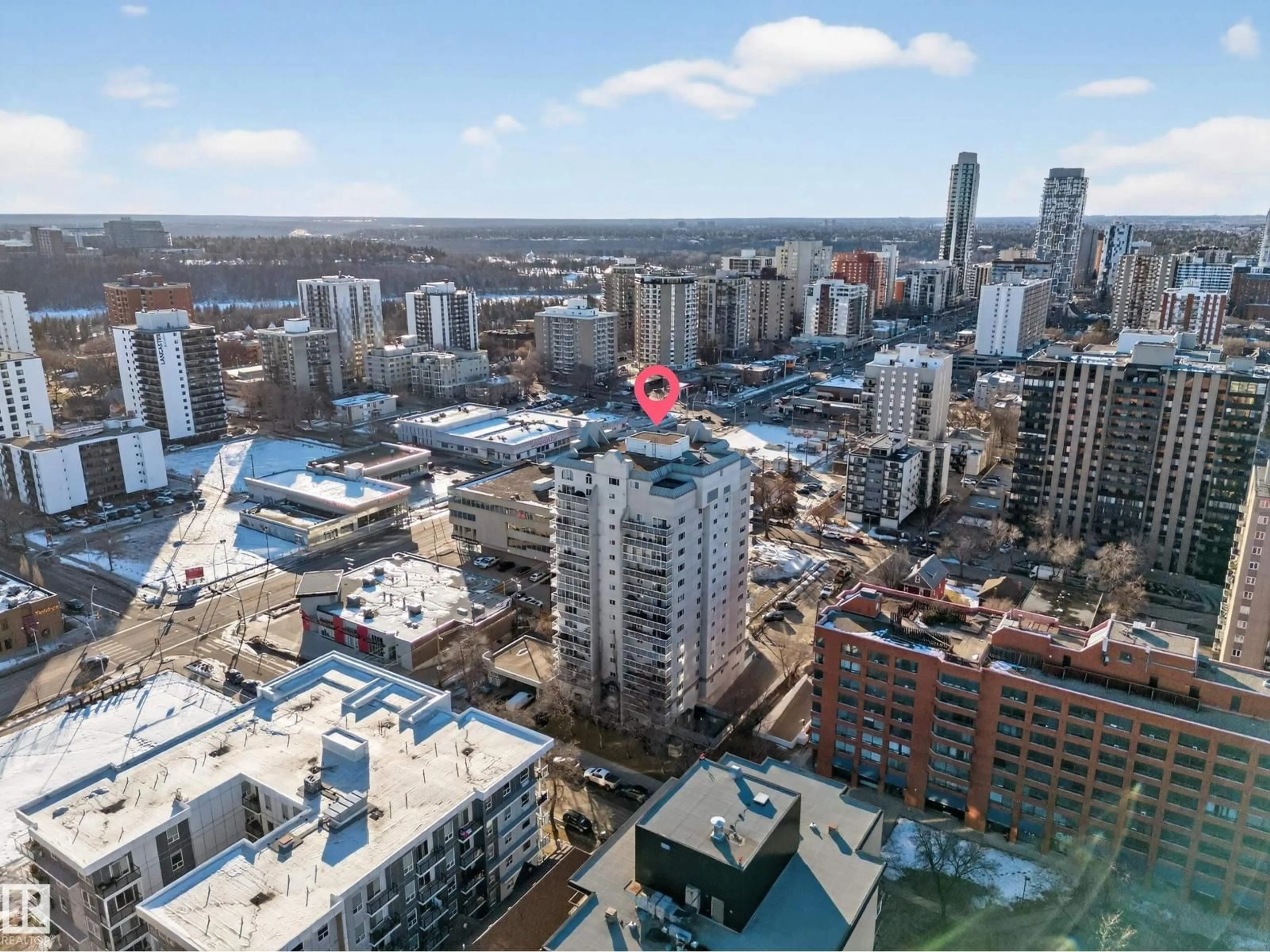 A pic from outside/outdoor area/front of a property/back of a property/a pic from drone, city buildings view from balcony for #205 - 10130 114 ST, Edmonton Alberta T5K2S6