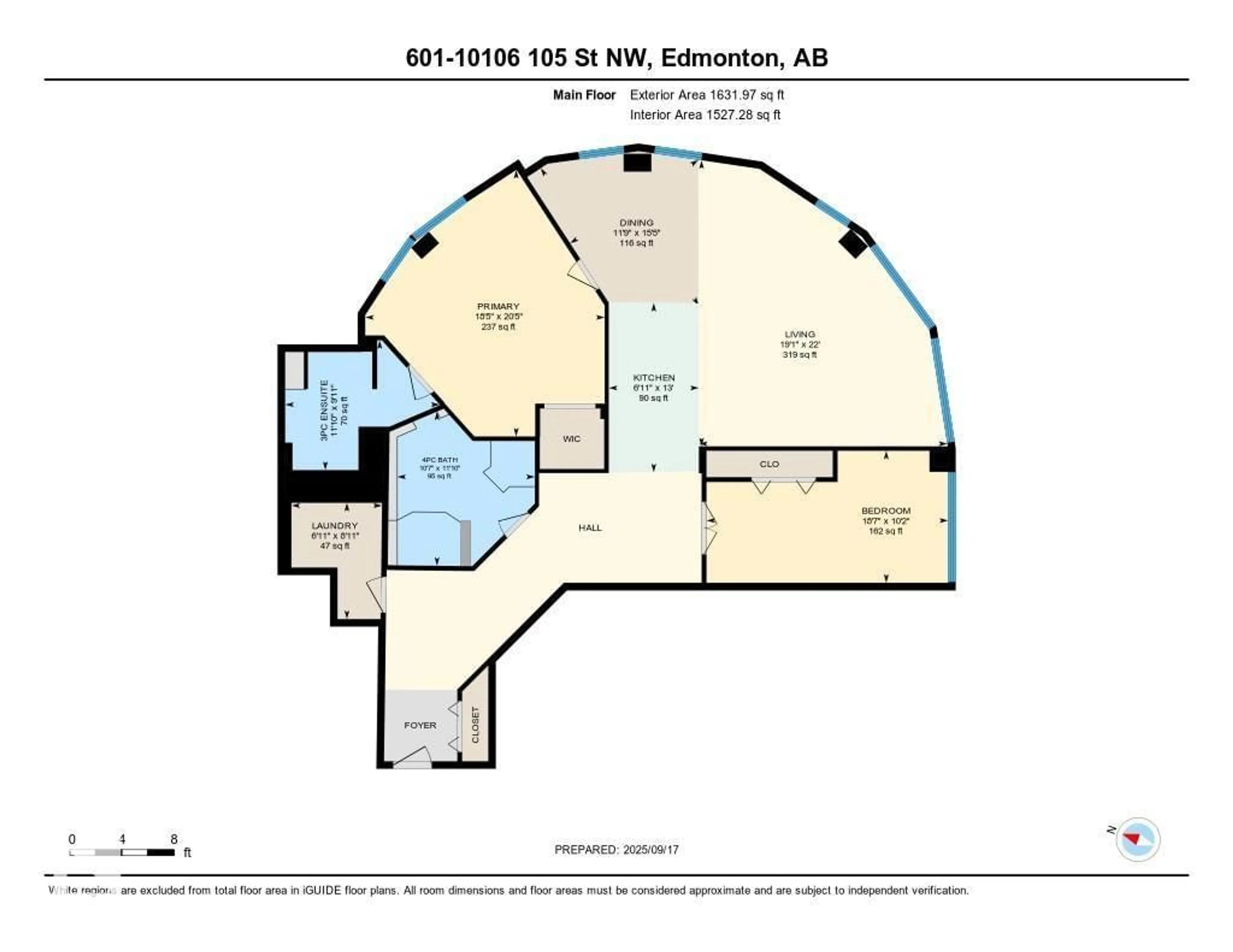 Floor plan for 601 - 10106 105 ST NW, Edmonton Alberta T5J5E7