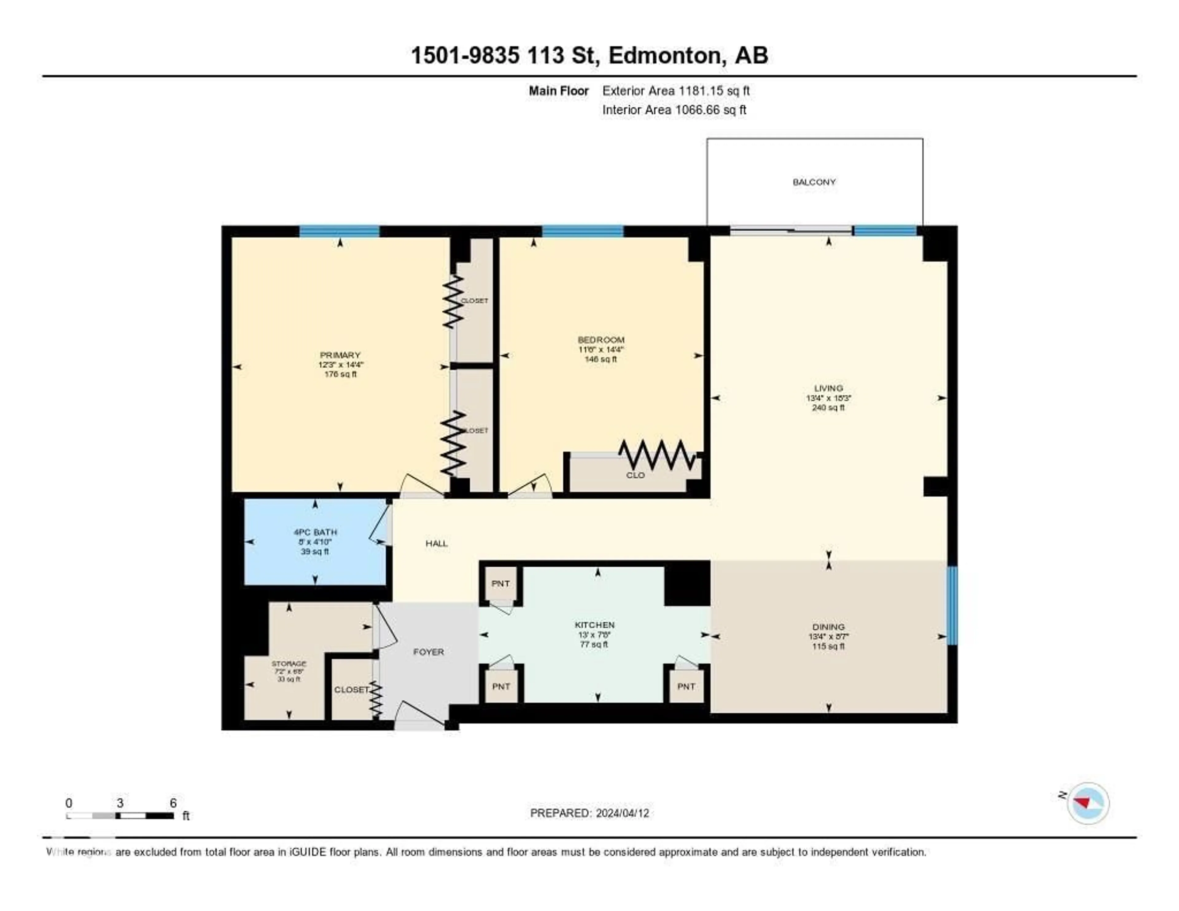 Floor plan for 9835 - 1501 113 ST, Edmonton Alberta T5K1N4