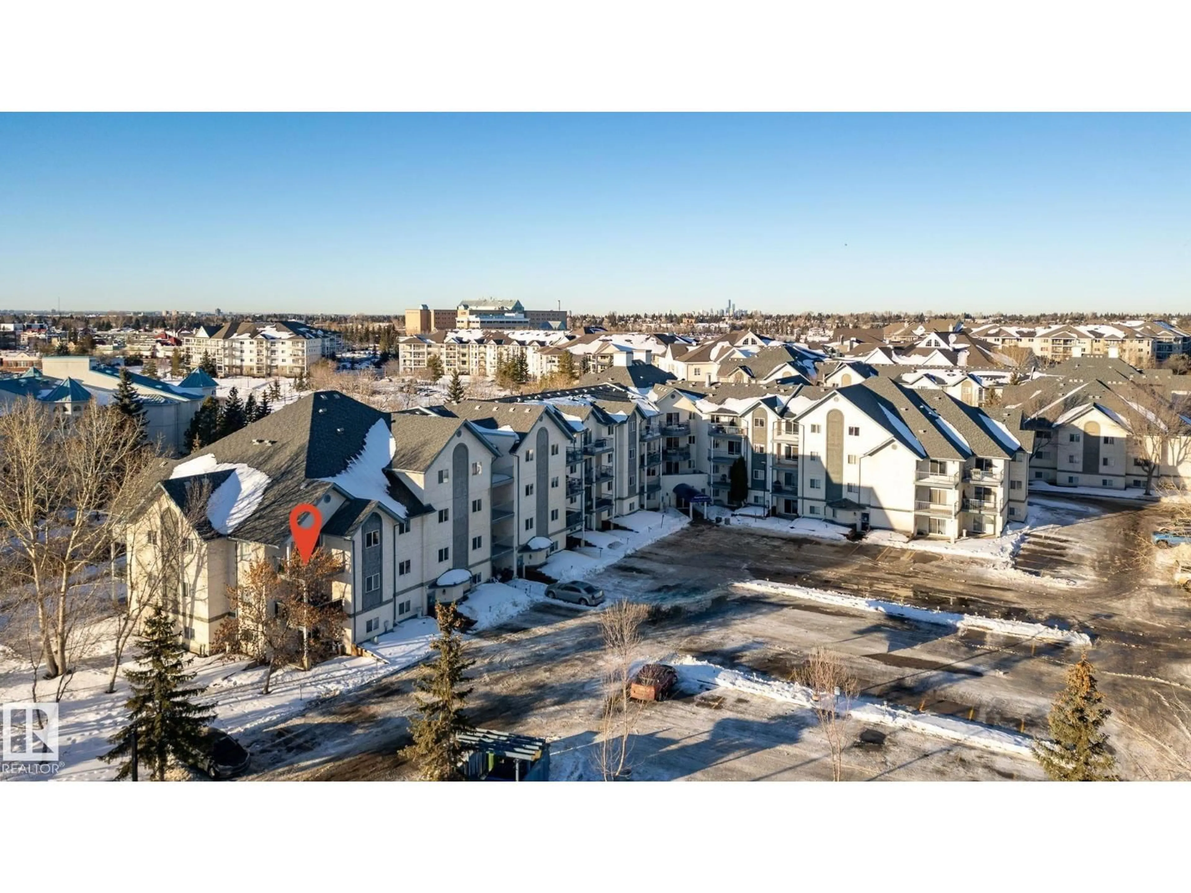 A pic from outside/outdoor area/front of a property/back of a property/a pic from drone, city buildings view from balcony for #302 - 2508 50 ST, Edmonton Alberta T6L6X9