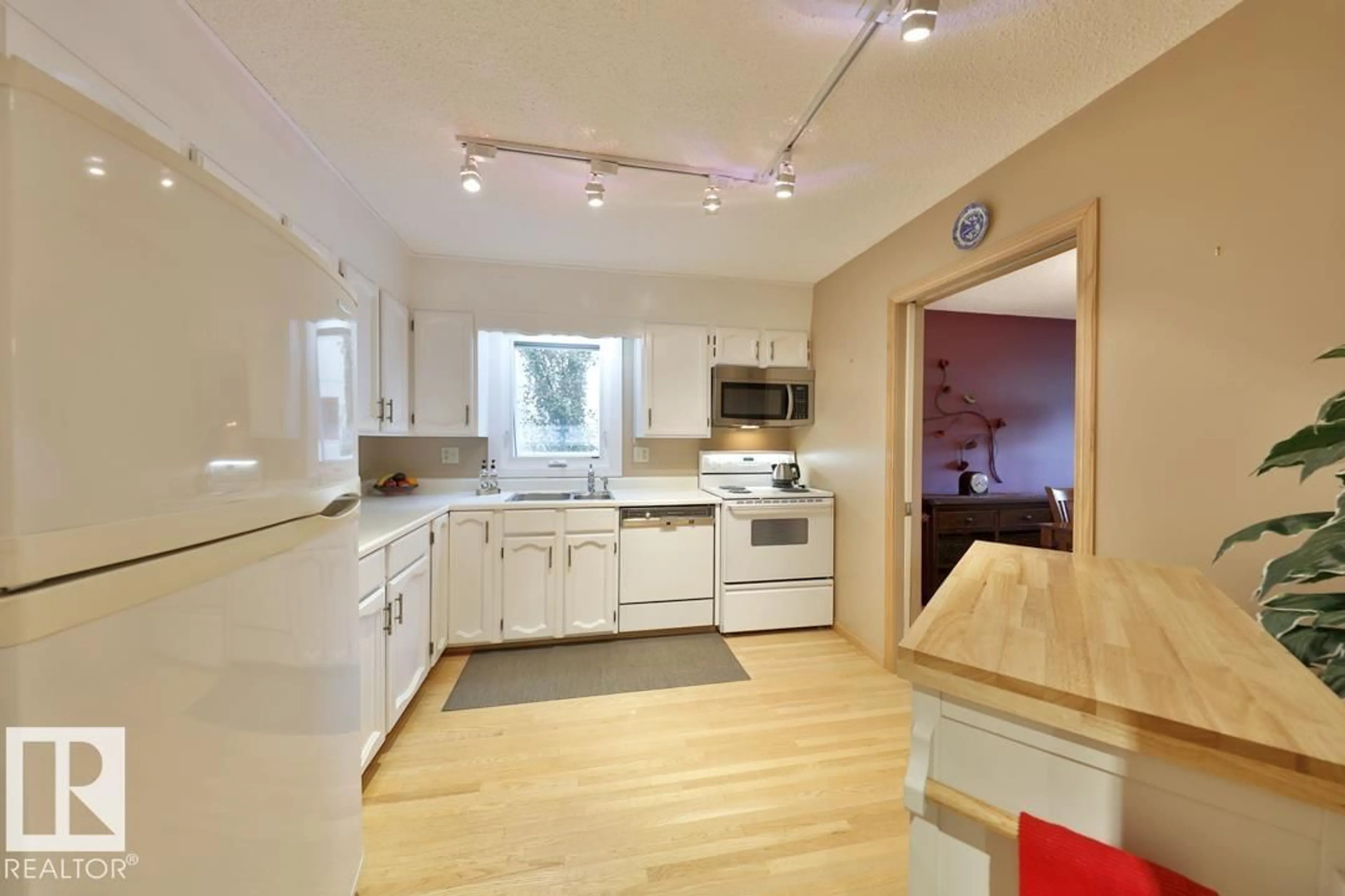 Open concept kitchen, wood/laminate floor for #102 - 10549 87 AV, Edmonton Alberta T6E2P6