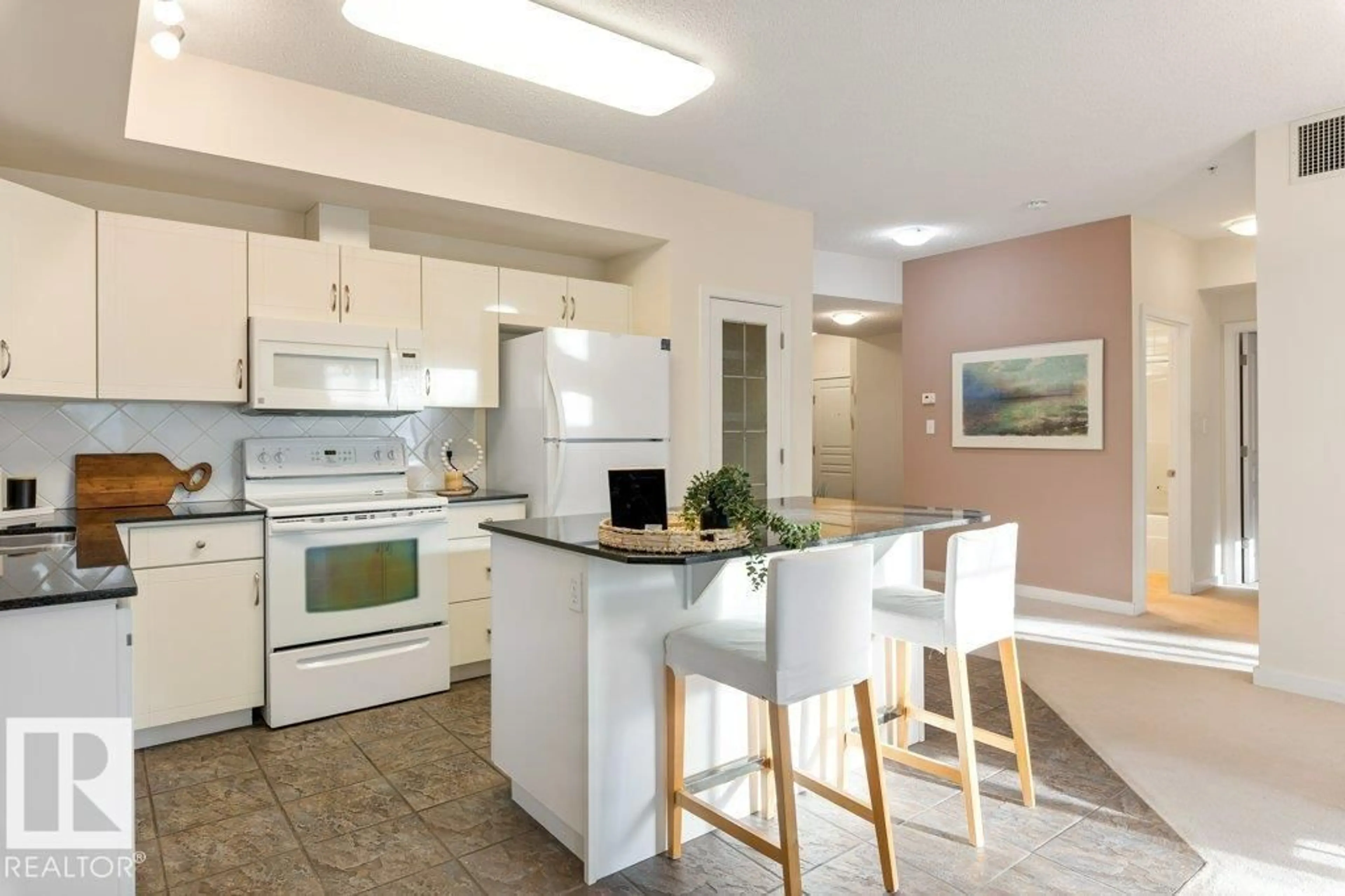 Open concept kitchen, ceramic/tile floor for 107 - 5 GATE AV, St. Albert Alberta T8N7E9
