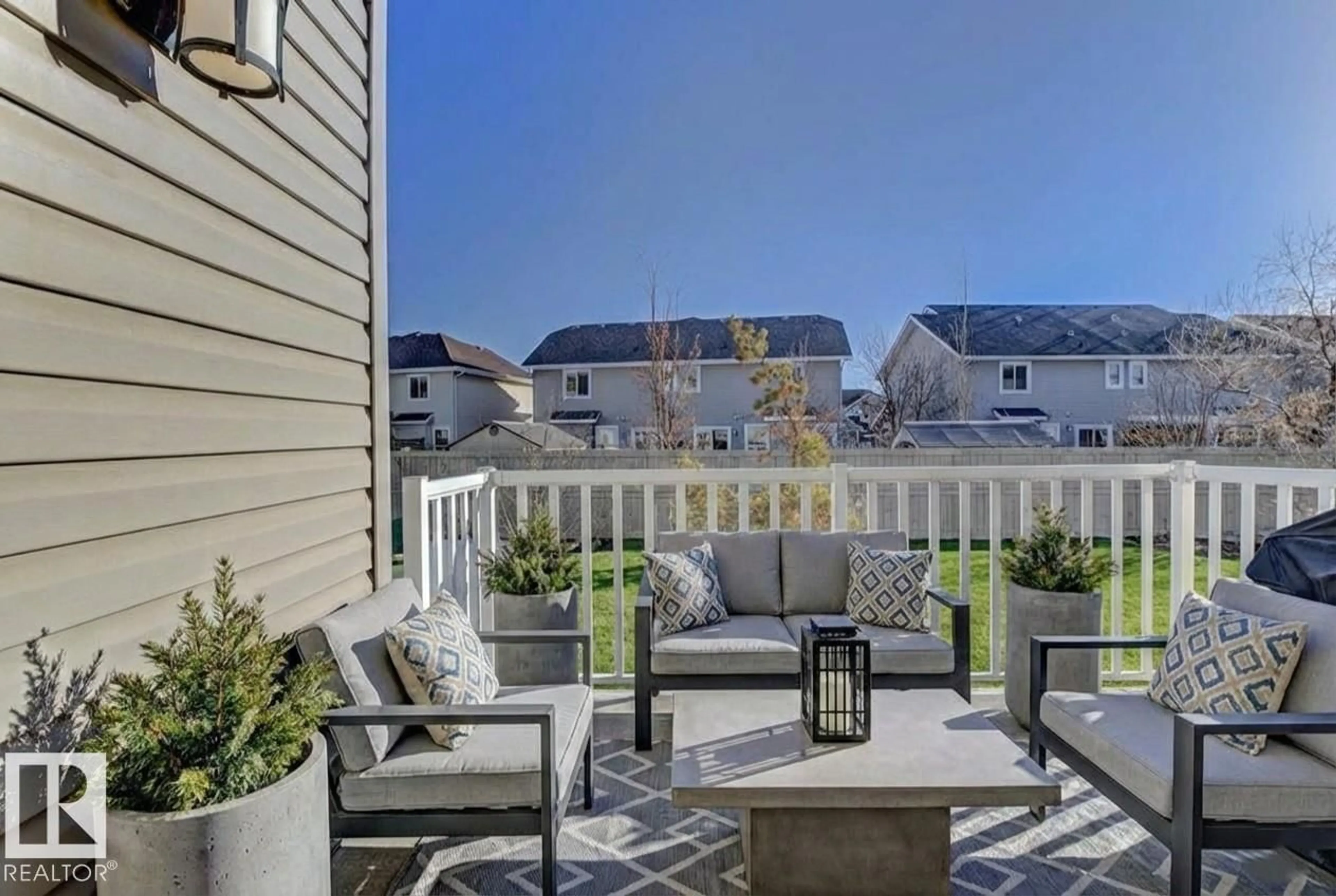 Patio, city buildings view from balcony for 54 - 1391 STARLING DR, Edmonton Alberta T5S0L3