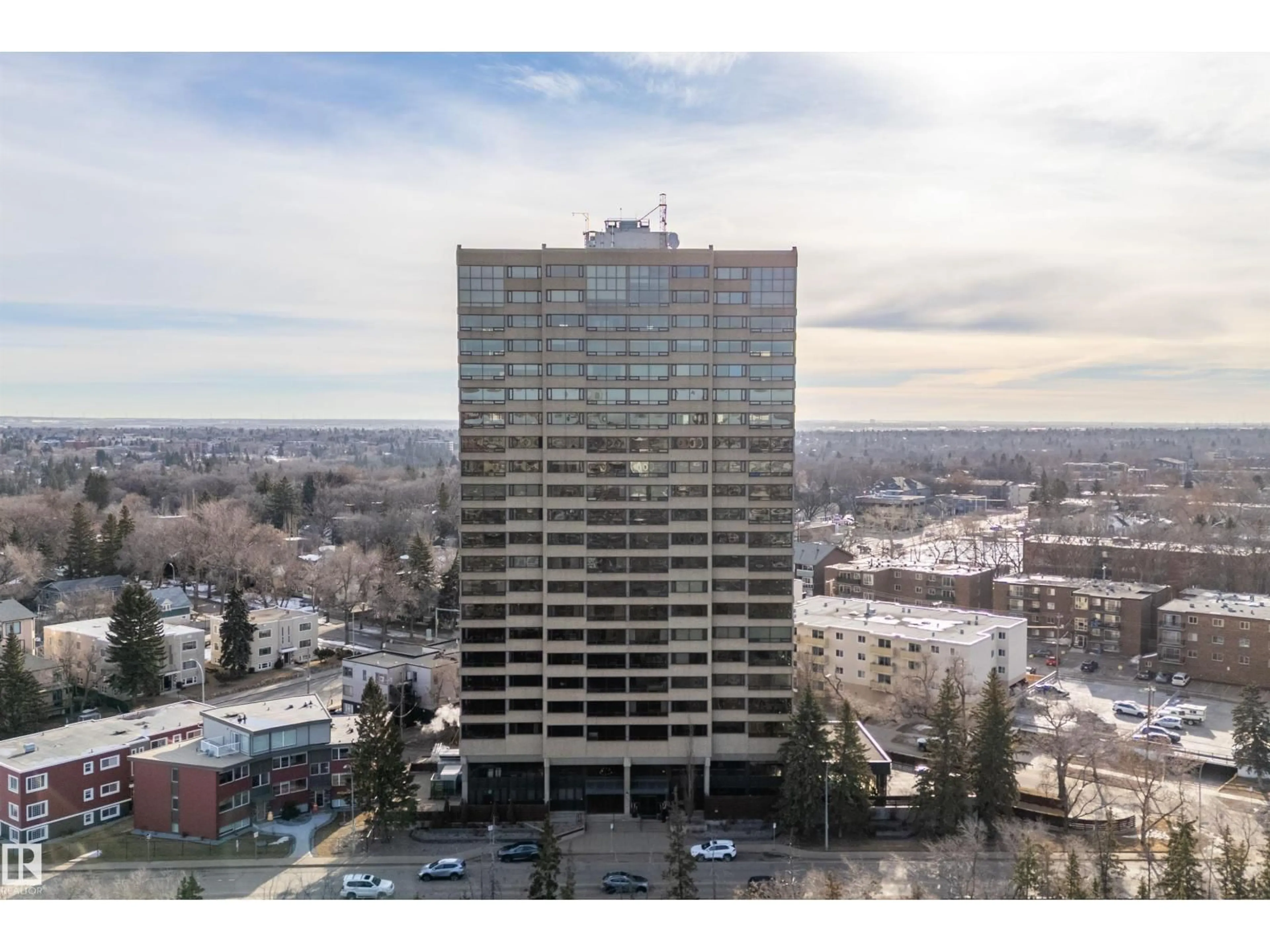 A pic from outside/outdoor area/front of a property/back of a property/a pic from drone, building for #203 - 9929 SASKATCHEWAN DR, Edmonton Alberta T6E5J9