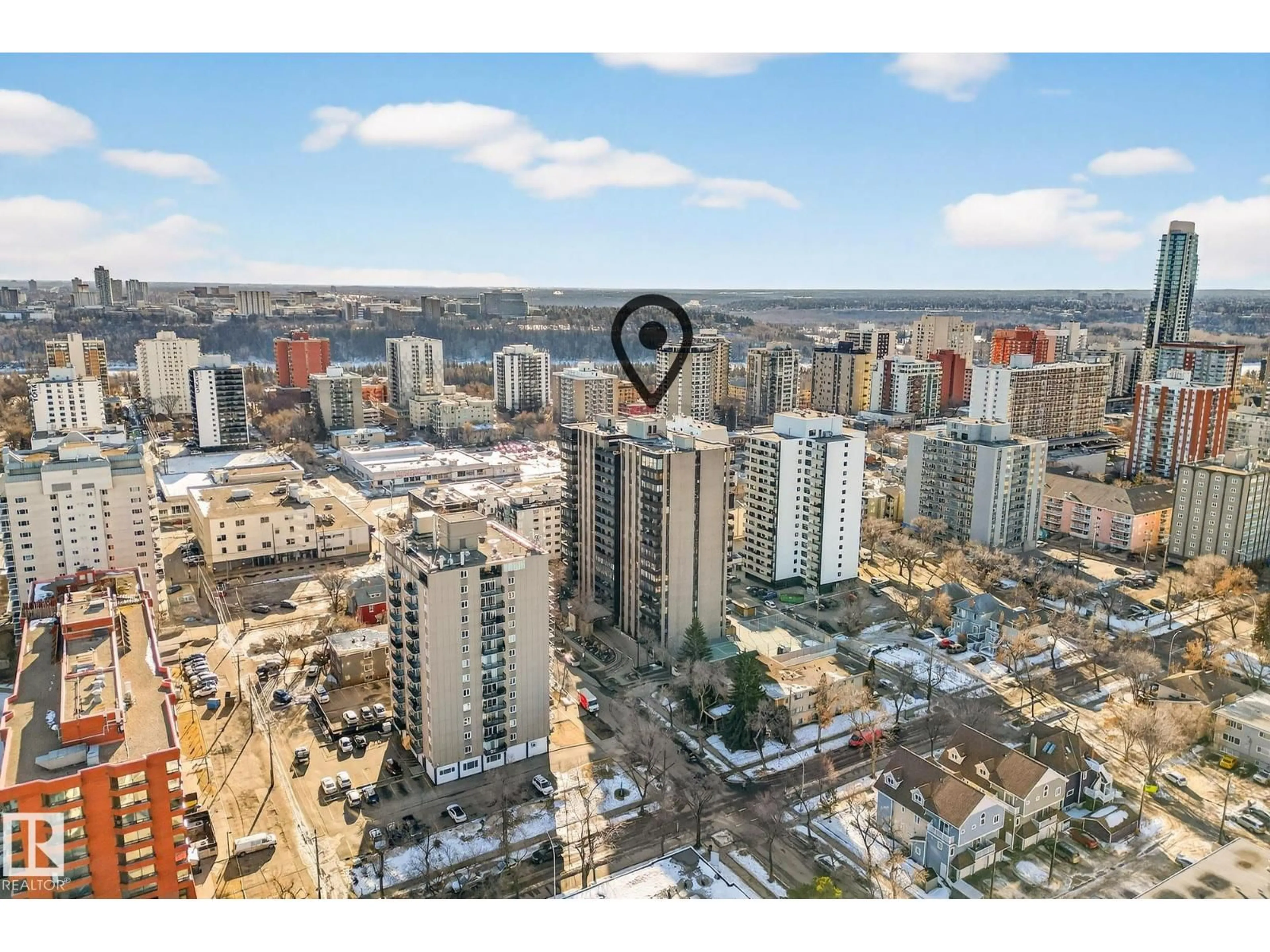 A pic from outside/outdoor area/front of a property/back of a property/a pic from drone, city buildings view from balcony for 10160 - 1502 115 ST NW, Edmonton Alberta T5K1T6