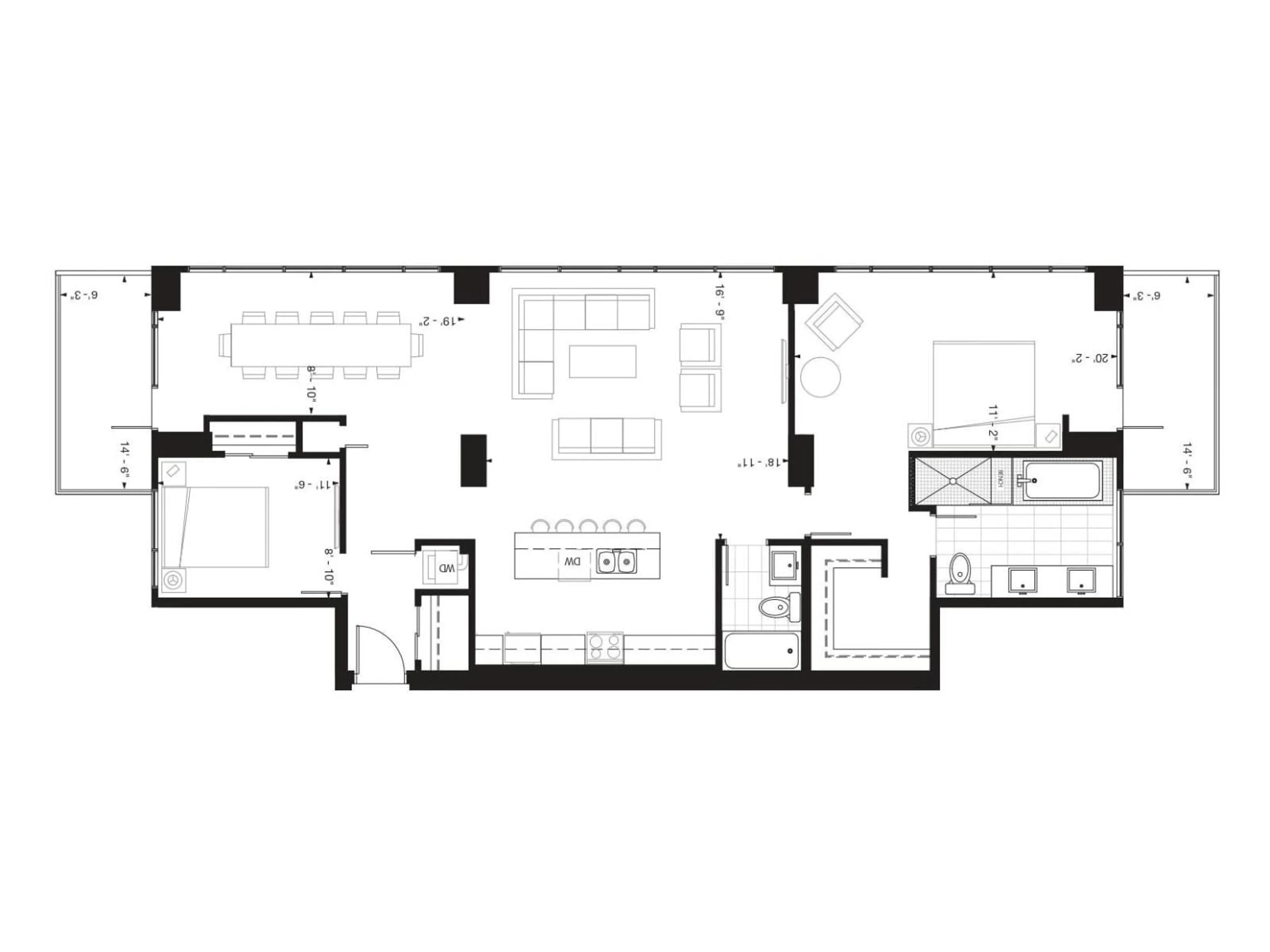 Floor plan for 3300 10180 103 ST NW, Edmonton Alberta T5J0L1