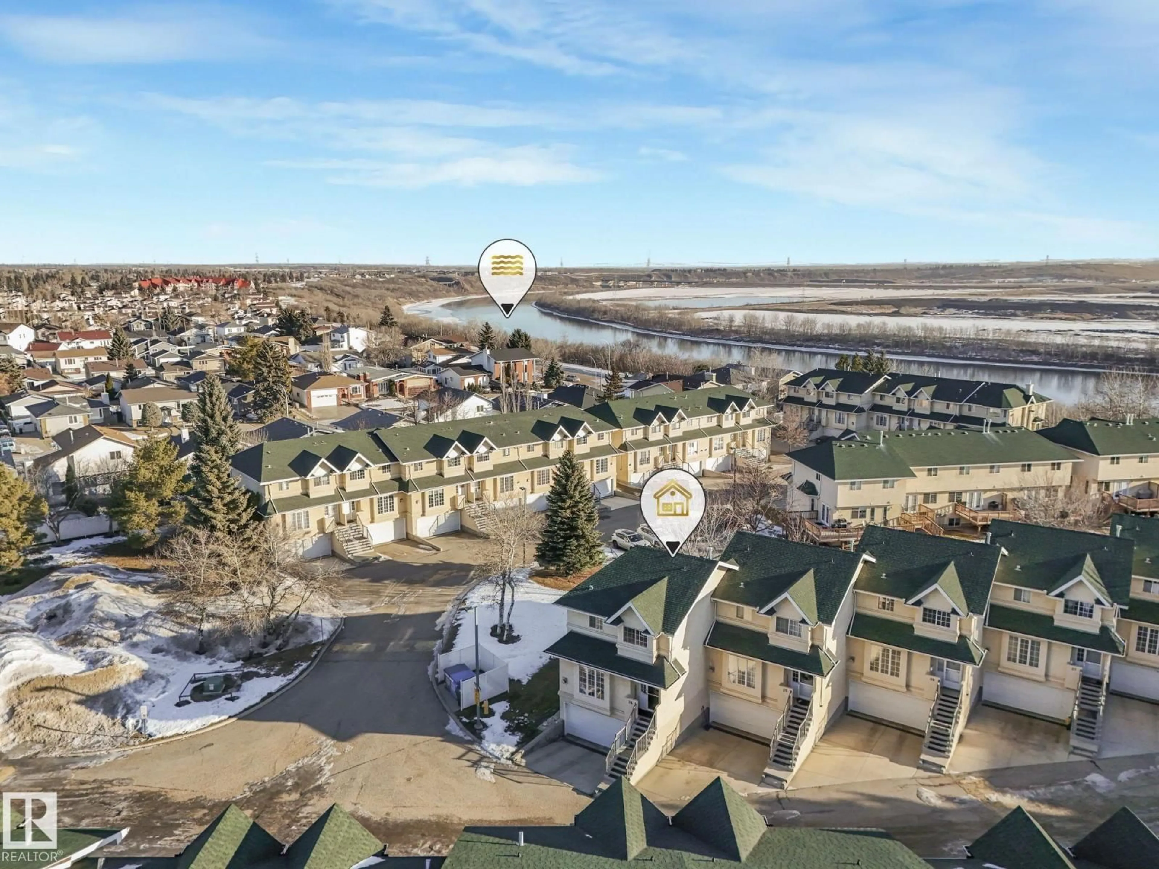 A pic from outside/outdoor area/front of a property/back of a property/a pic from drone, water/lake/river/ocean view for 24 - 2419 133 AV, Edmonton Alberta T5A5A5