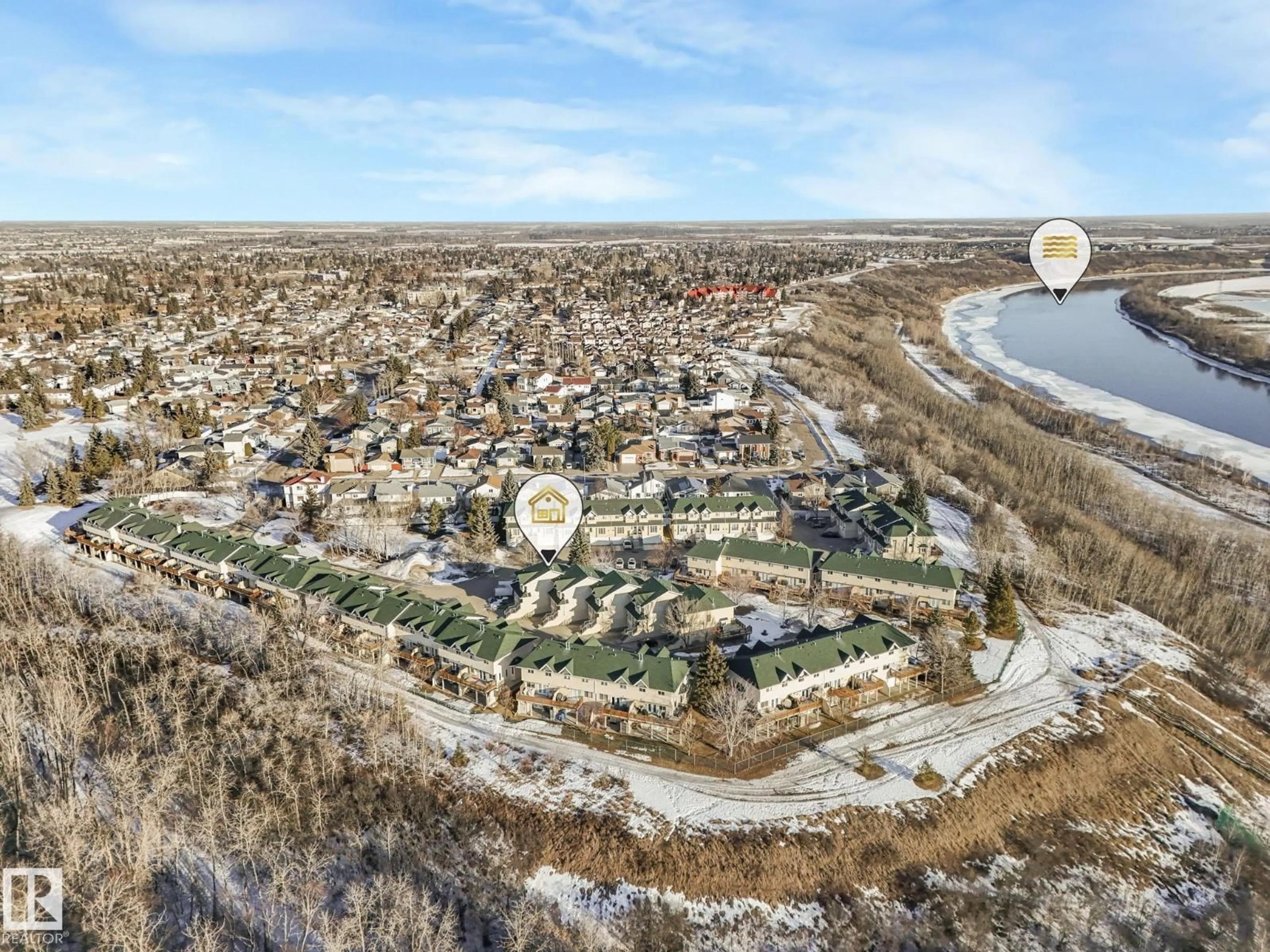 A pic from outside/outdoor area/front of a property/back of a property/a pic from drone, water/lake/river/ocean view for 24 - 2419 133 AV, Edmonton Alberta T5A5A5