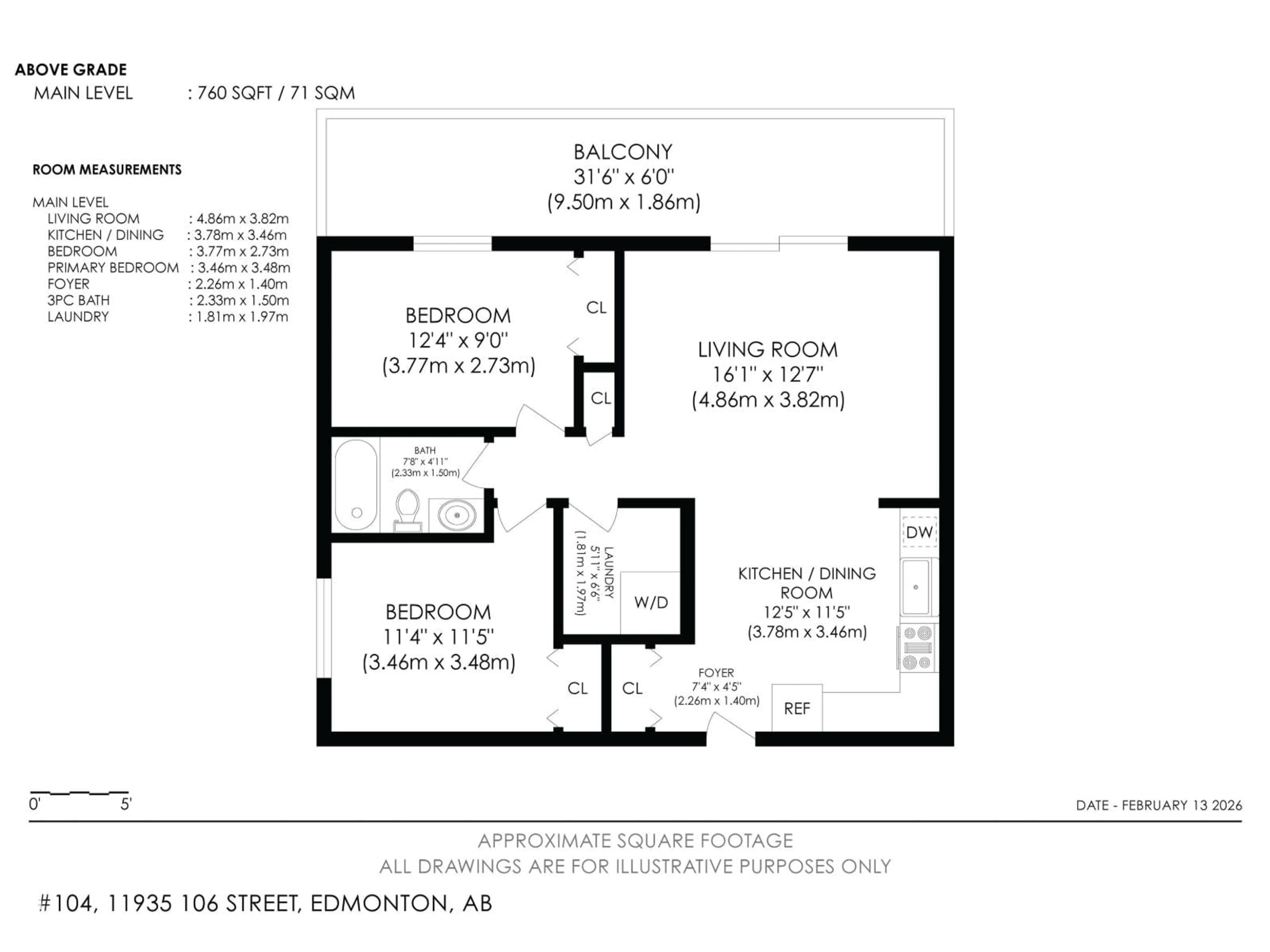 Floor plan for #104 - 11935 106 ST, Edmonton Alberta T5G2R4