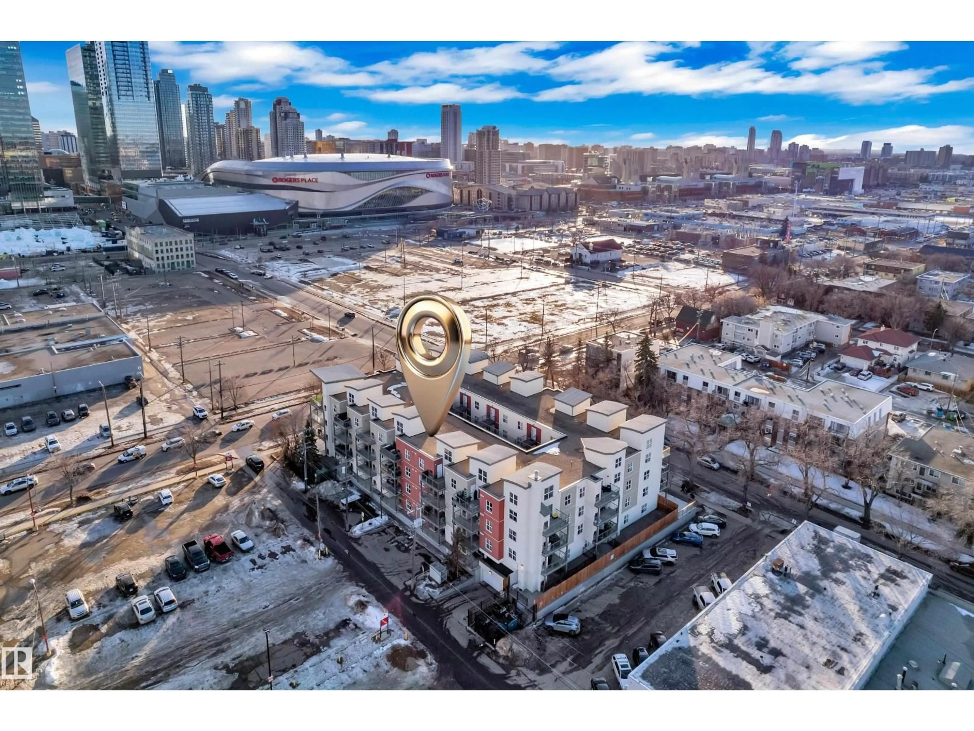 A pic from outside/outdoor area/front of a property/back of a property/a pic from drone, city buildings view from balcony for #210 - 10118 106 AV, Edmonton Alberta T5H0B8