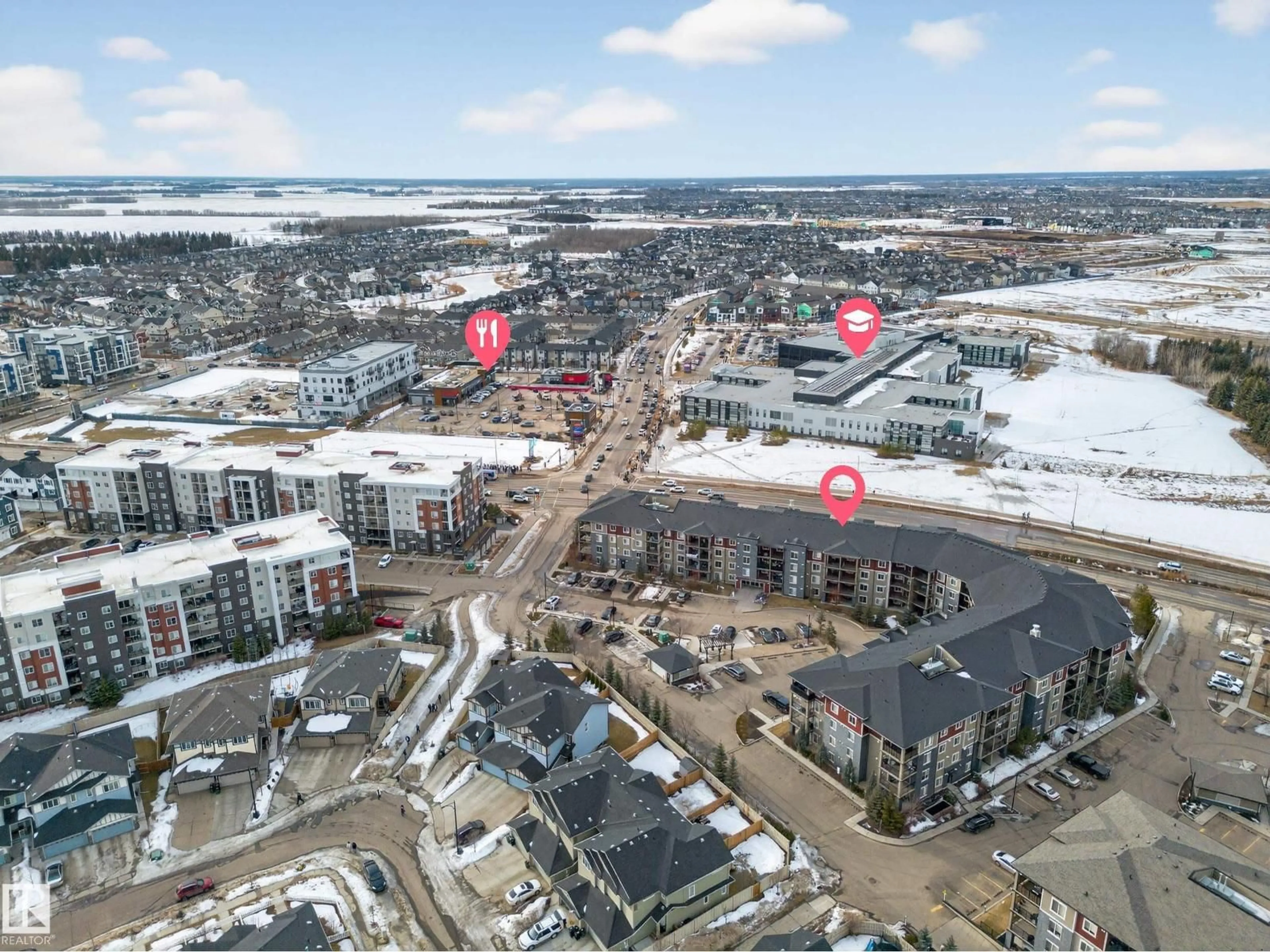 A pic from outside/outdoor area/front of a property/back of a property/a pic from drone, unknown for #412 - 3315 JAMES MOWATT TRAIL, Edmonton Alberta T6W3L9