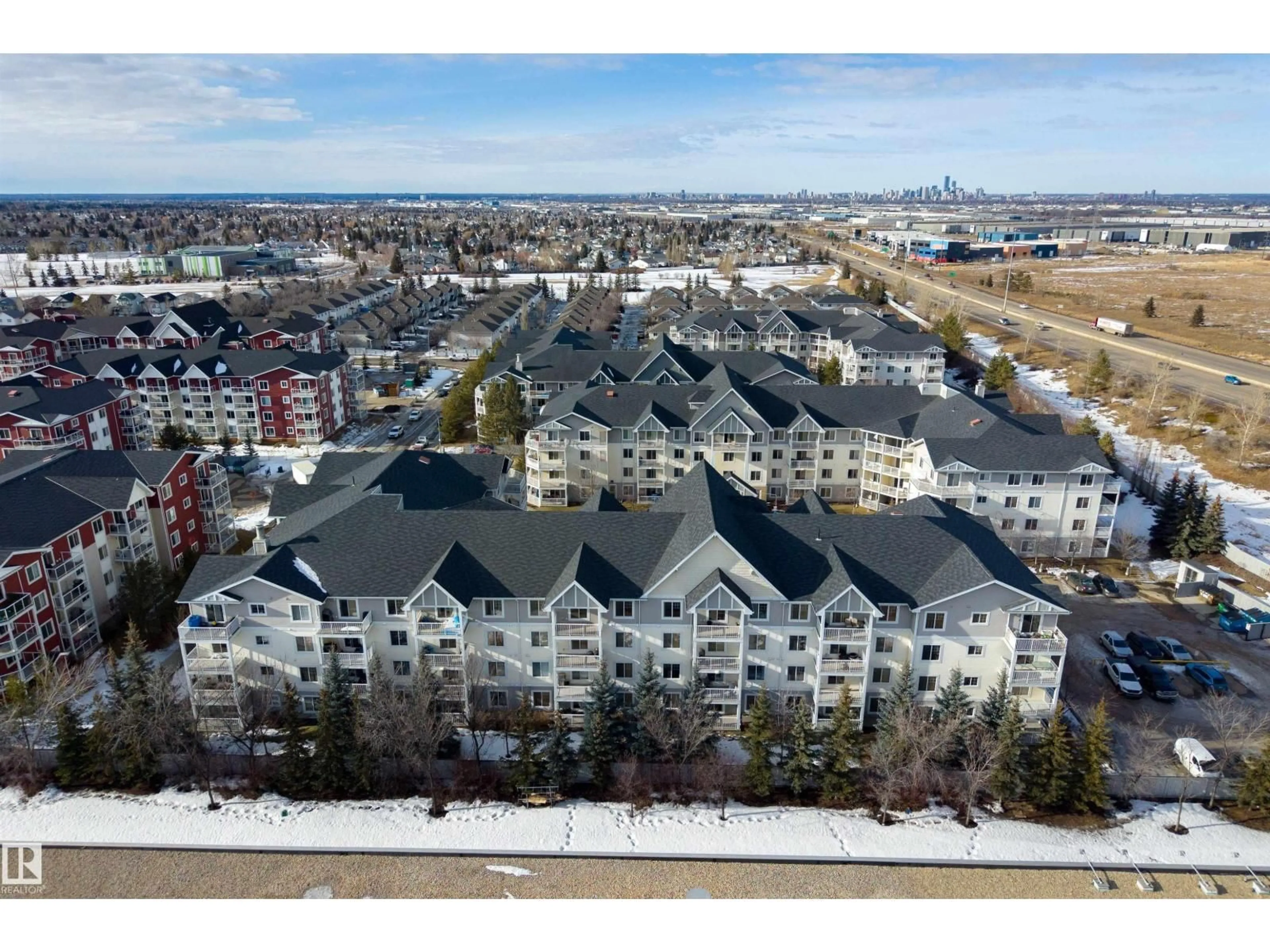 A pic from outside/outdoor area/front of a property/back of a property/a pic from drone, city buildings view from balcony for 403 - 2204 44 AV, Edmonton Alberta T6T0G5