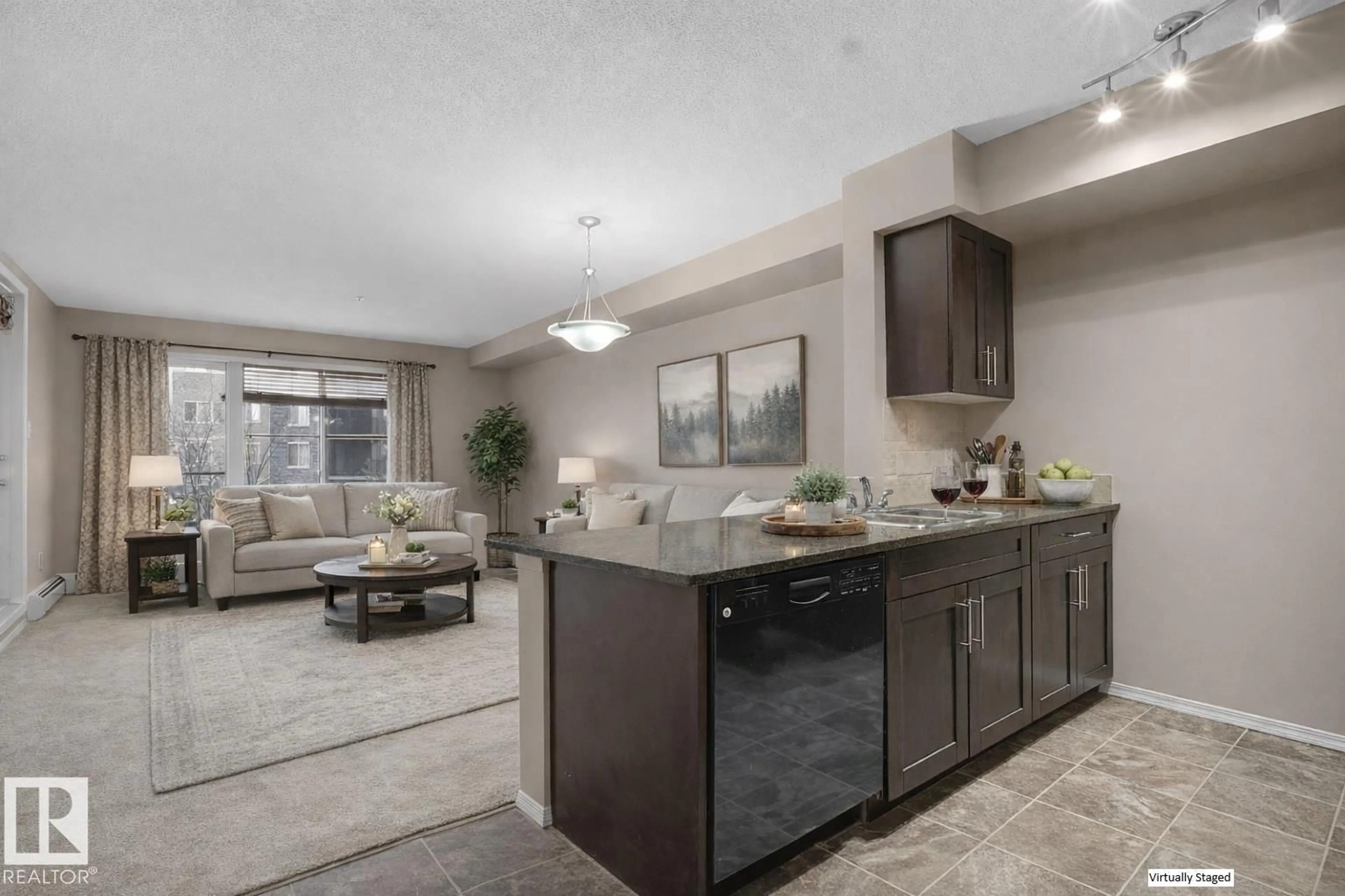 Open concept kitchen, ceramic/tile floor for #214 - 270 MCCONACHIE DR, Edmonton Alberta T5Y3N4
