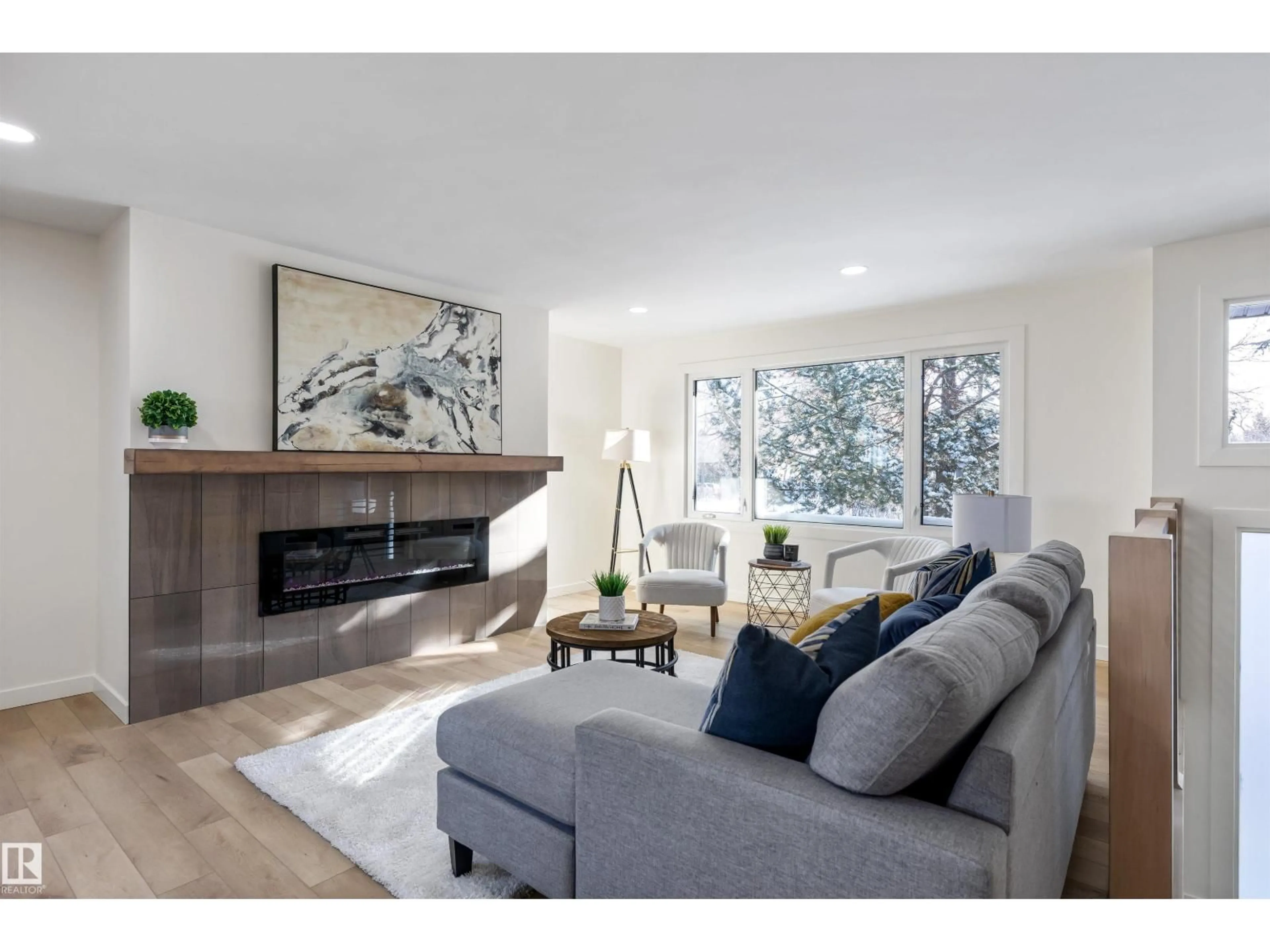 Living room with furniture, wood/laminate floor for 29 ANITA CR, St. Albert Alberta T8N2W4