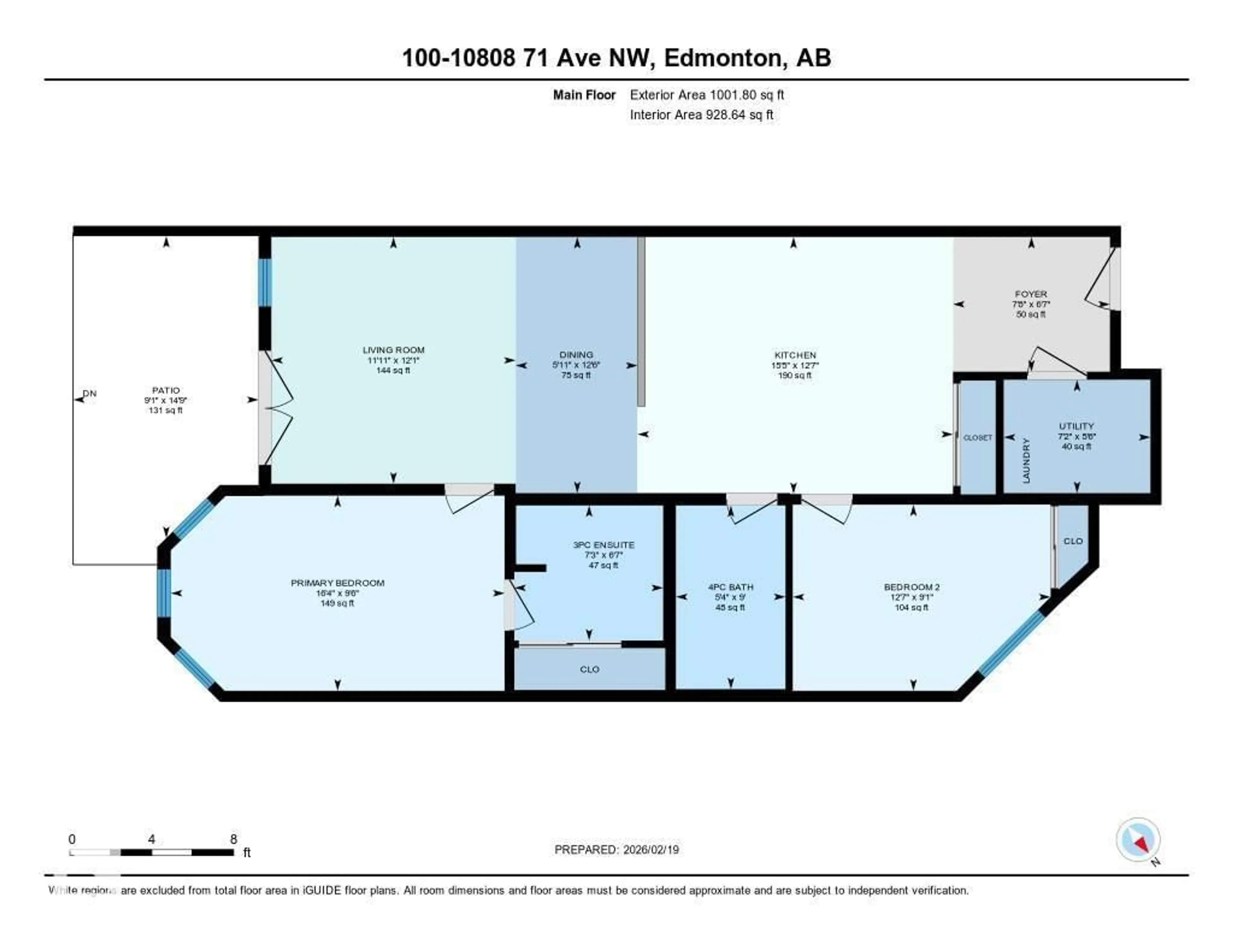 Floor plan for 100 10808 71 AV NW, Edmonton Alberta T6E0X7