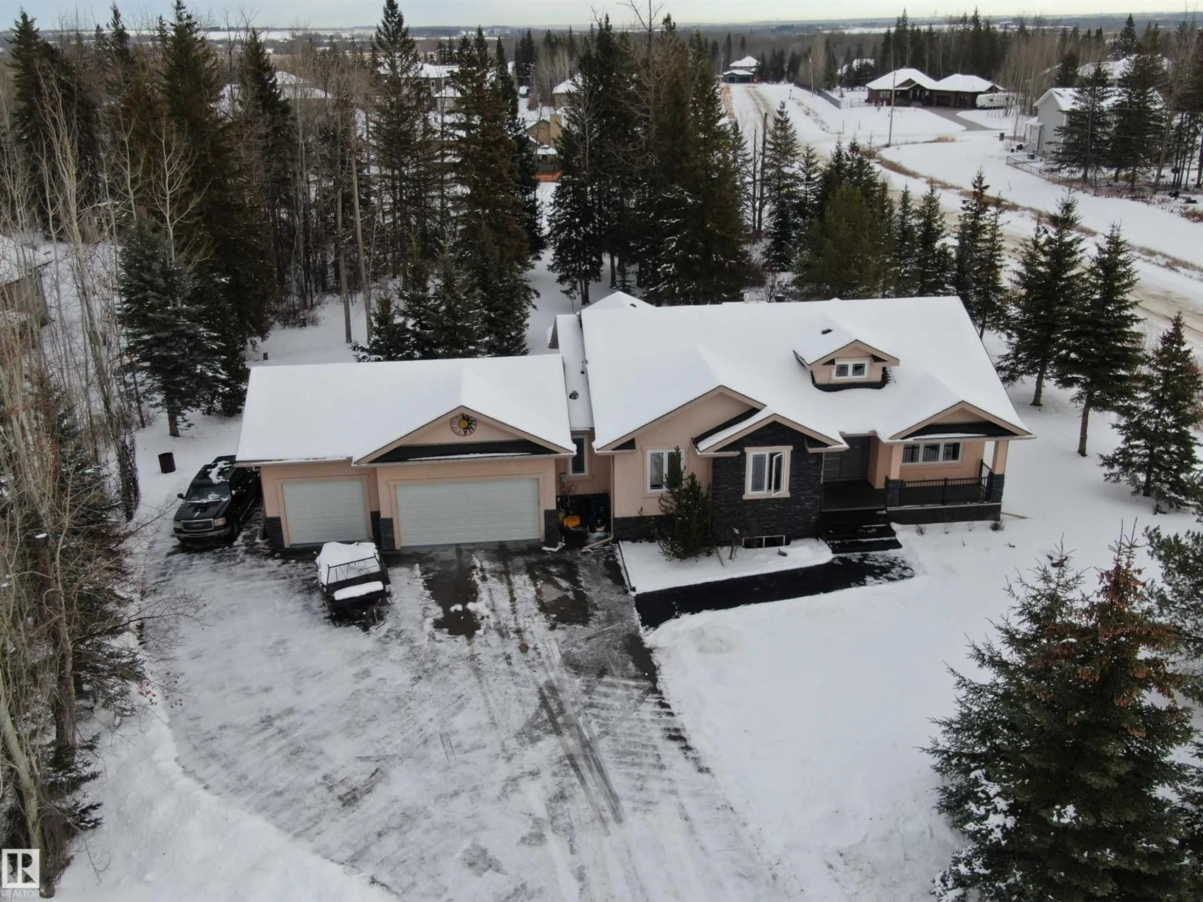 A pic from outside/outdoor area/front of a property/back of a property/a pic from drone, street for 86 53305 RGE ROAD 273, Rural Parkland County Alberta T7X3N4