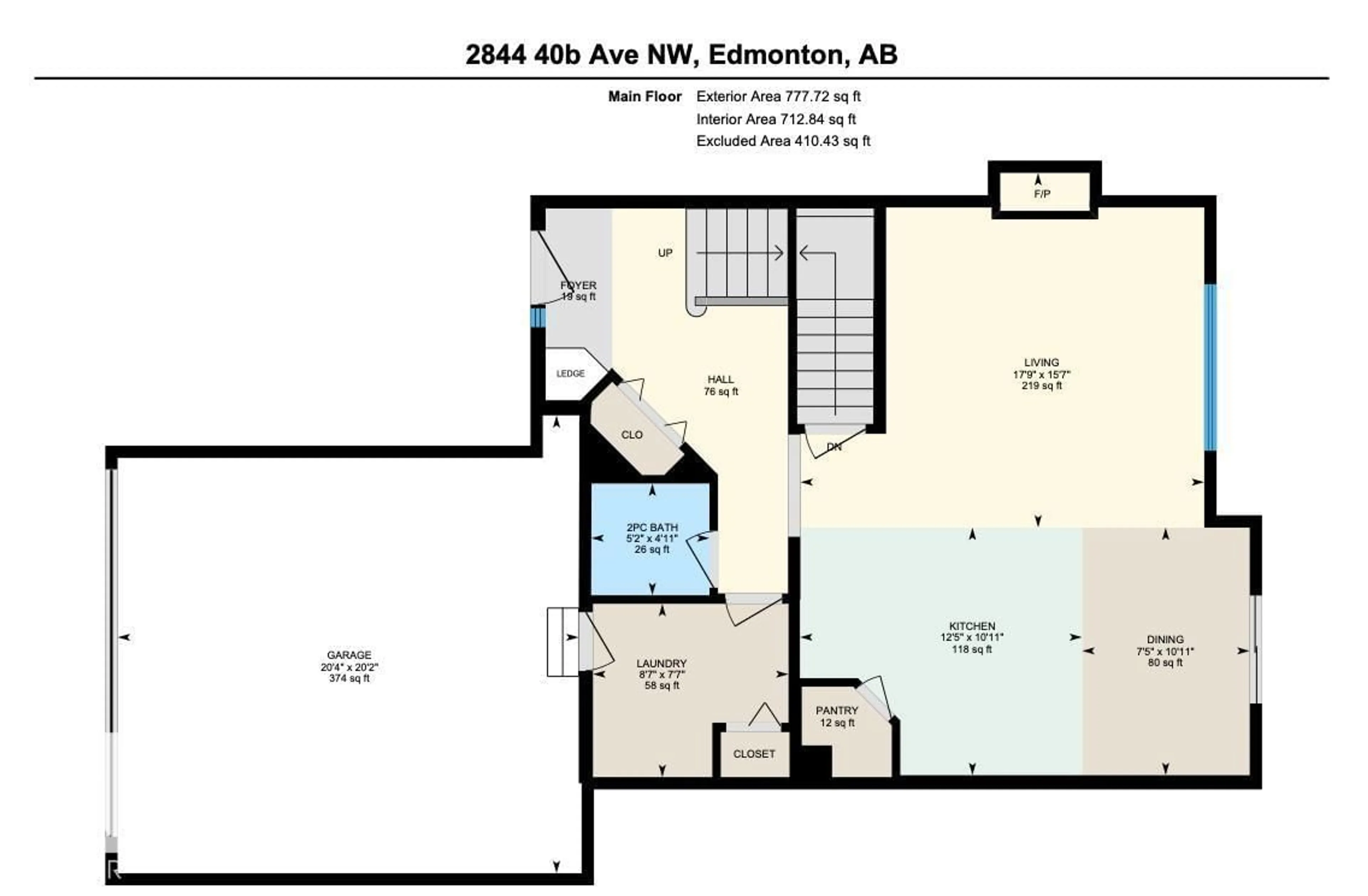 Floor plan for 2844 40B AV NW, Edmonton Alberta T6T1L8