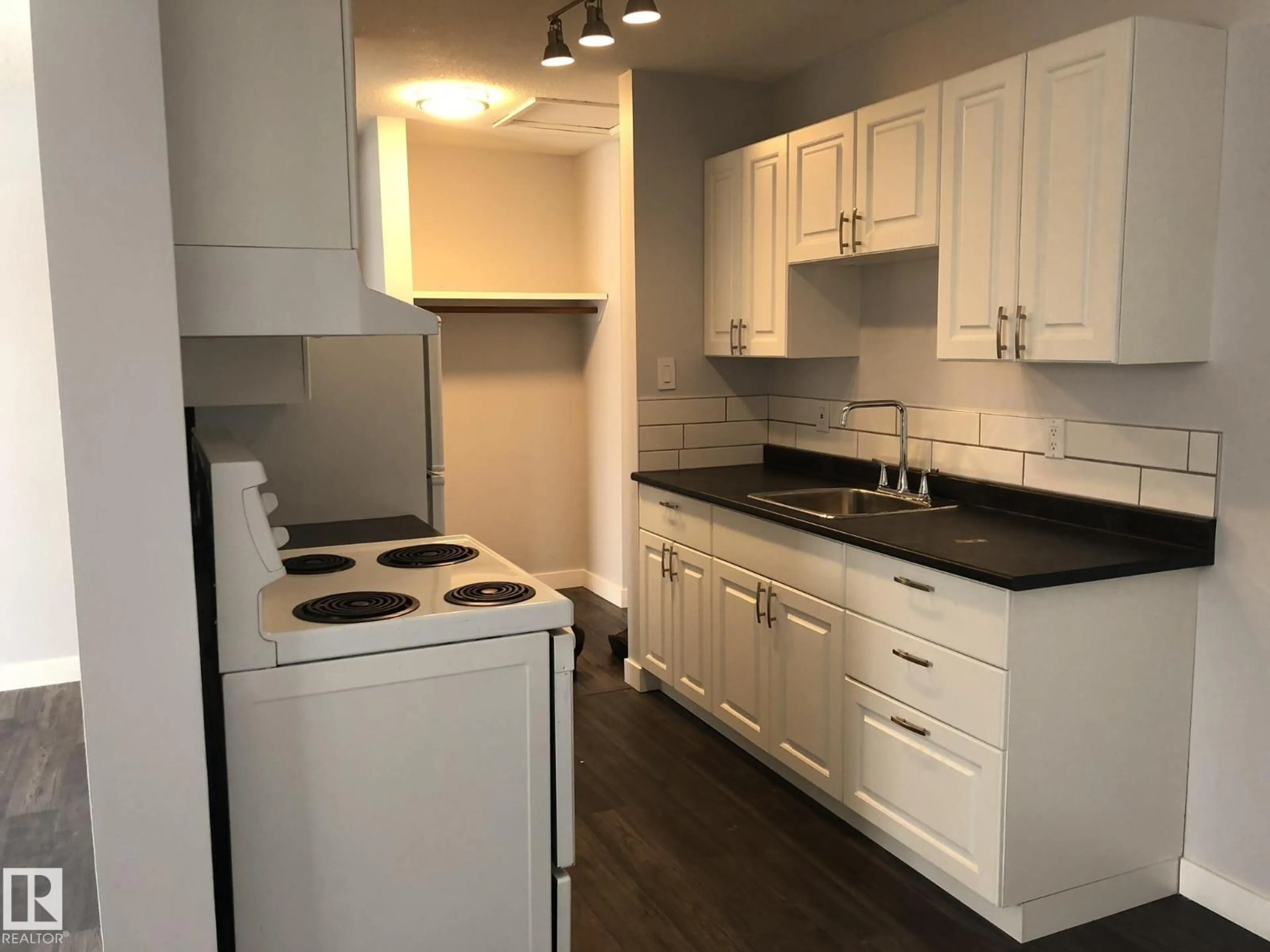 Standard kitchen, wood/laminate floor for 301 - 10811 115 ST NW, Edmonton Alberta T5H3L2
