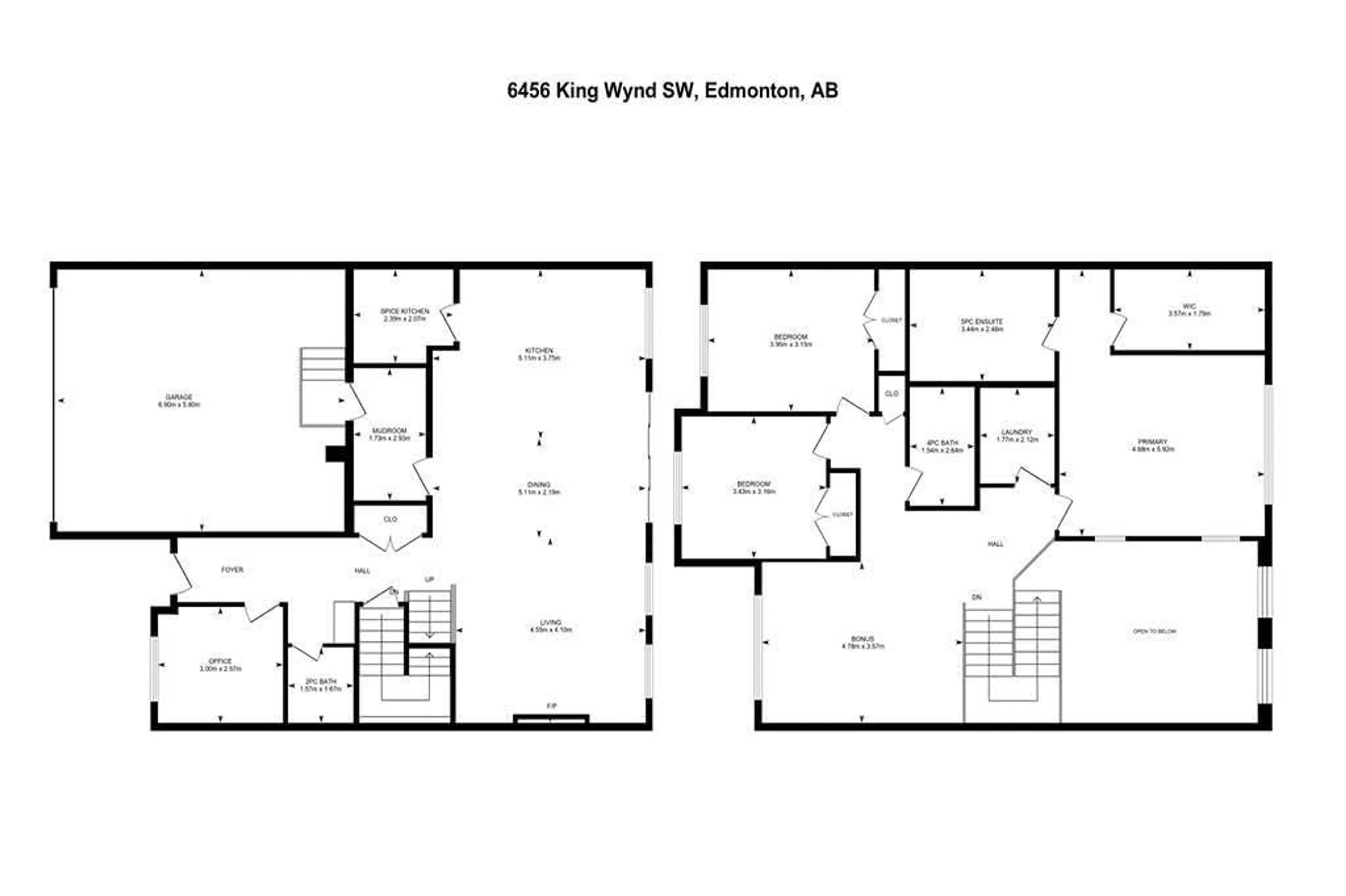 Floor plan for SW - 6456 KING WD, Edmonton Alberta T6W4R6