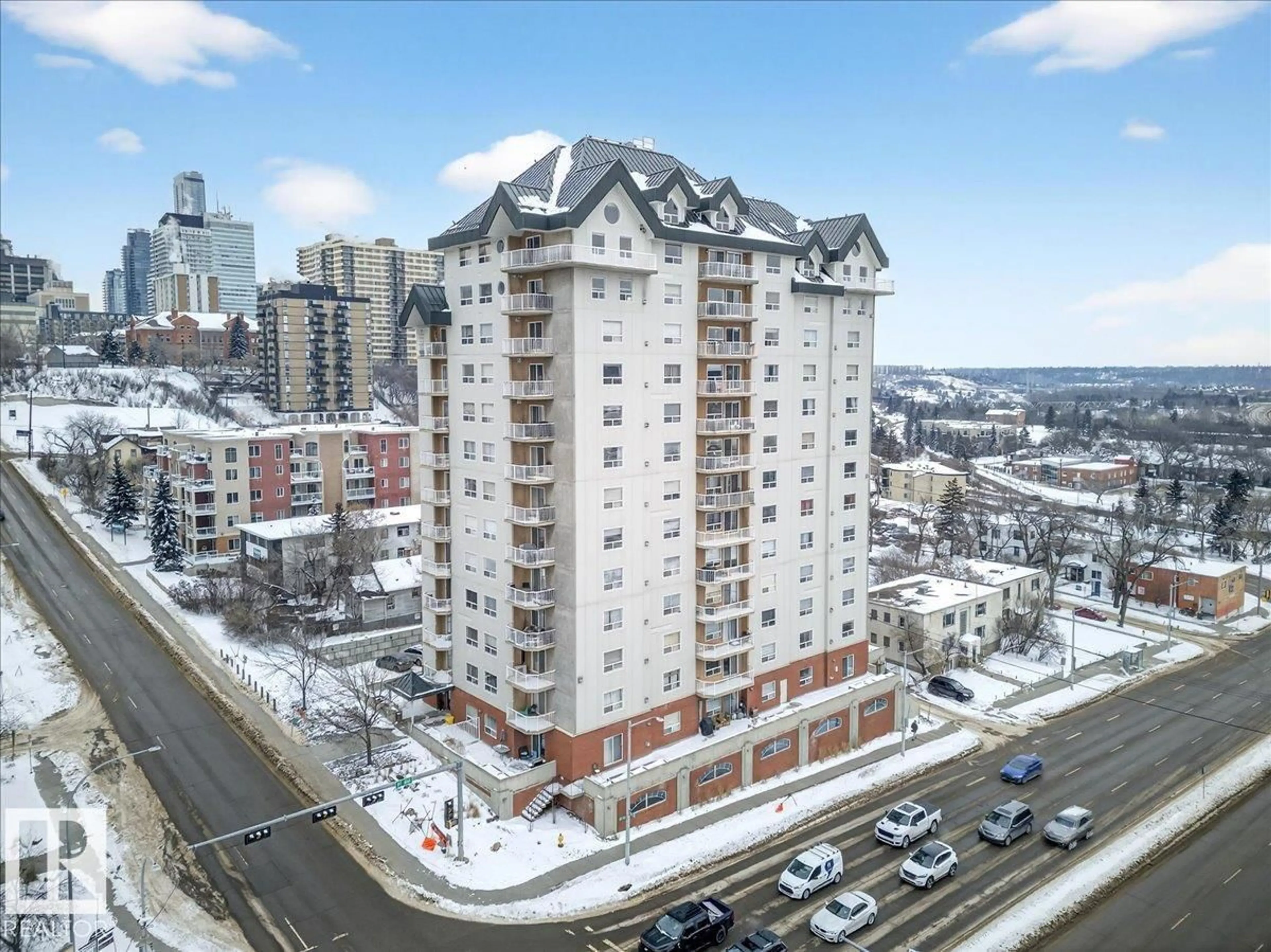 A pic from outside/outdoor area/front of a property/back of a property/a pic from drone, city buildings view from balcony for 105 - 9707 105 ST NW, Edmonton Alberta T5K2Y4
