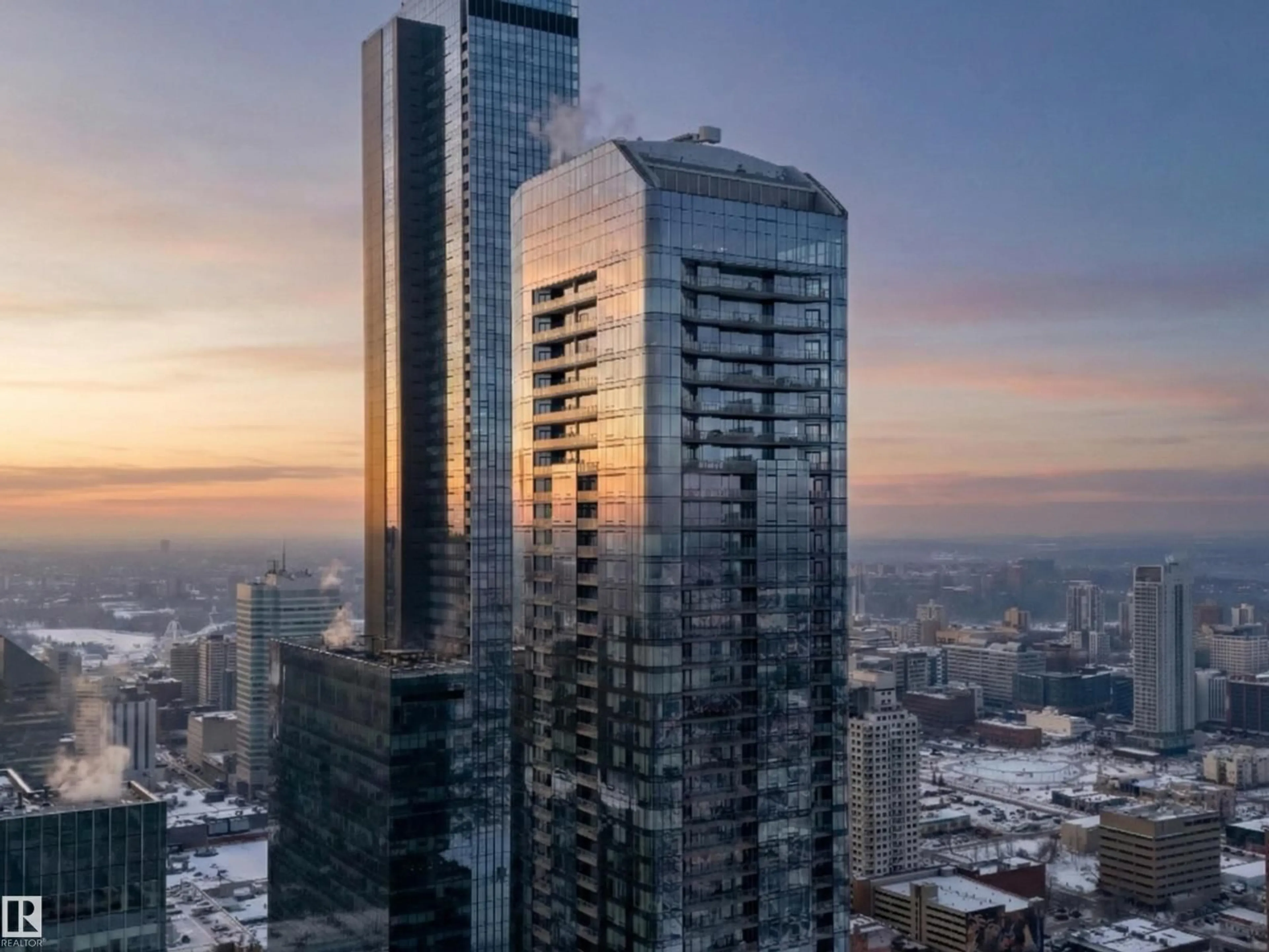 A pic from outside/outdoor area/front of a property/back of a property/a pic from drone, city buildings view from balcony for 2509 10360 102 ST NW, Edmonton Alberta T5J0K6