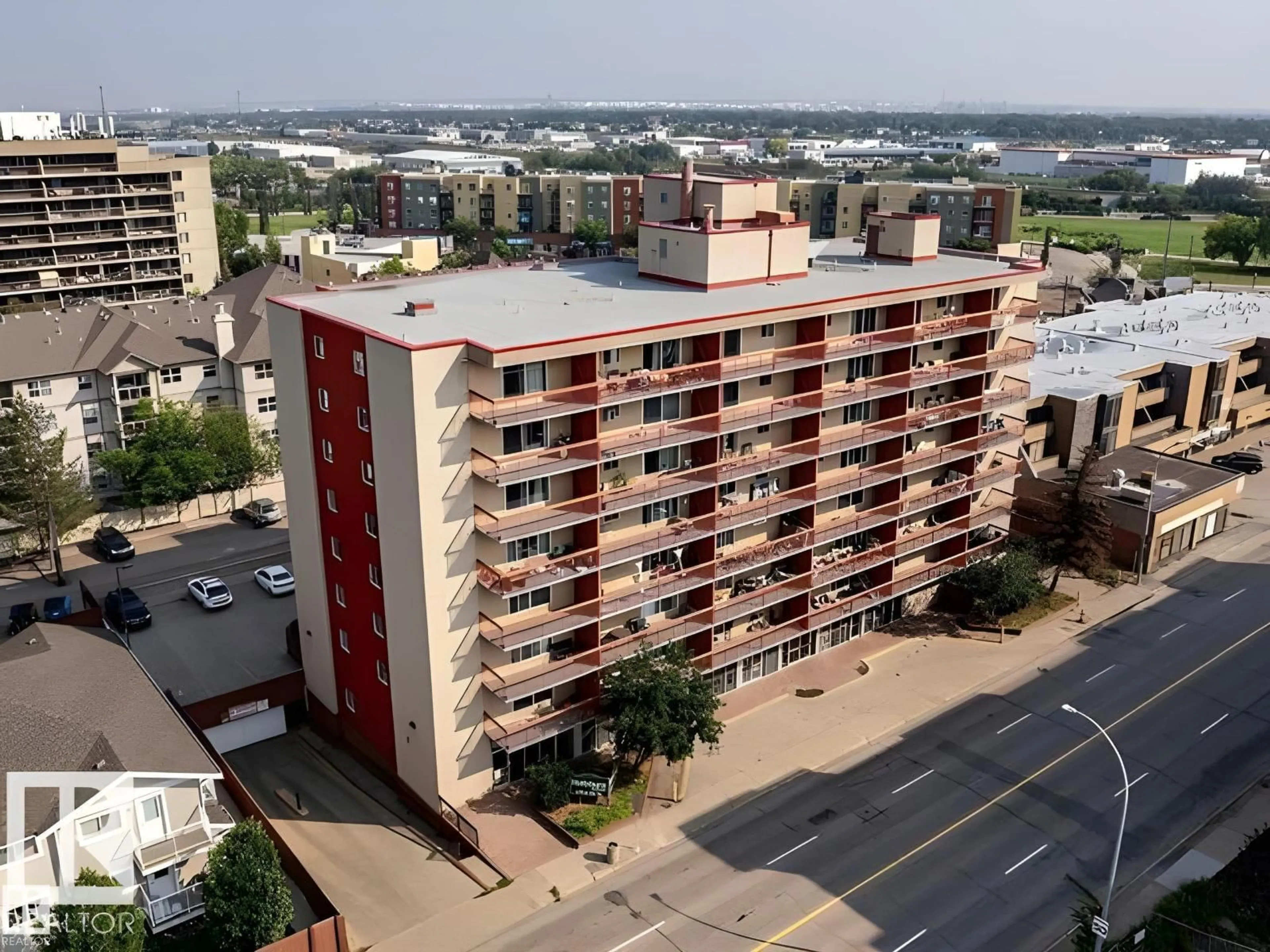 A pic from outside/outdoor area/front of a property/back of a property/a pic from drone, city buildings view from balcony for 611 12831 66 ST NW, Edmonton Alberta T5C0A4