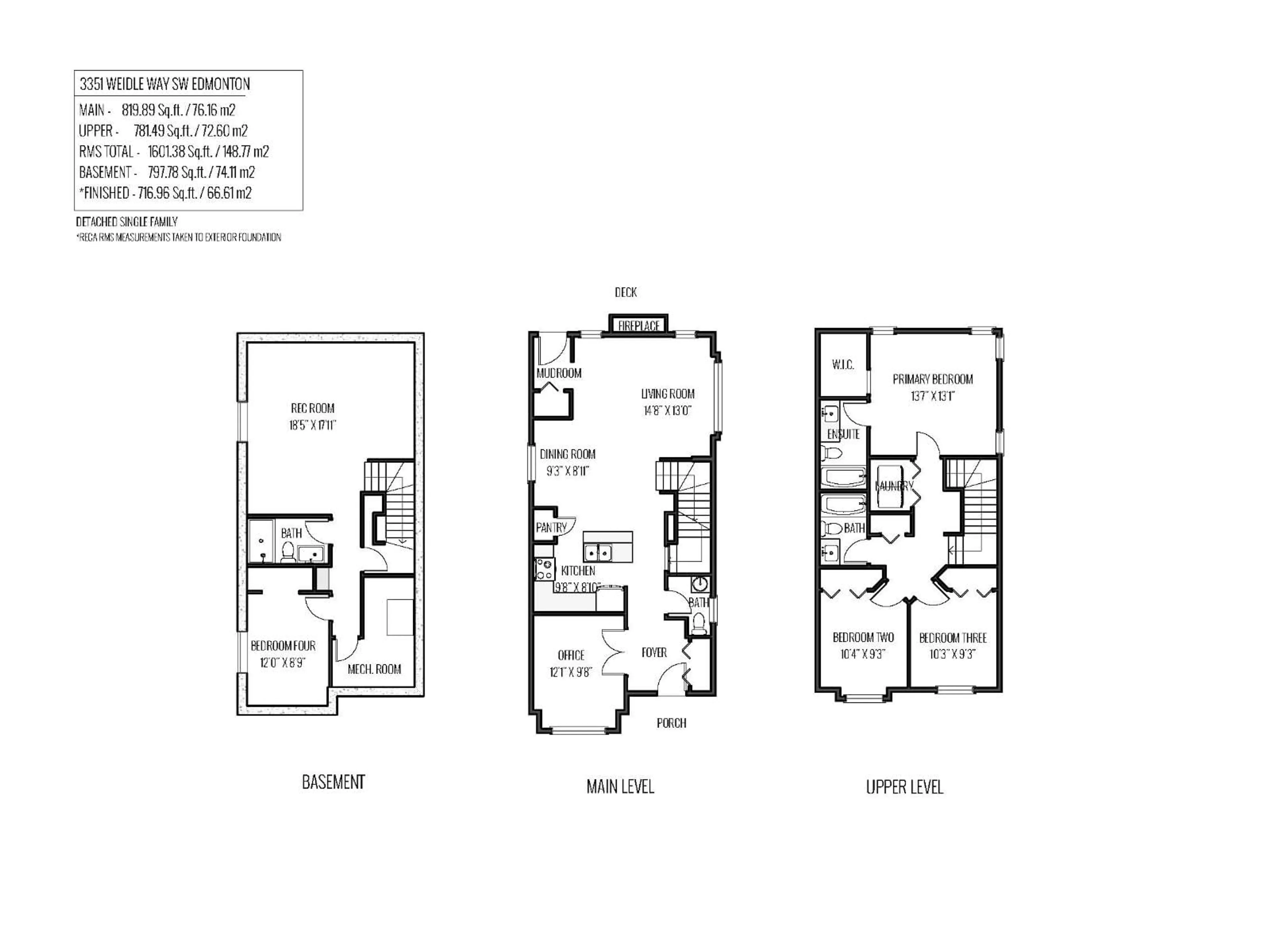 Floor plan for SW - 3351 WEIDLE WY, Edmonton Alberta T6X1T2