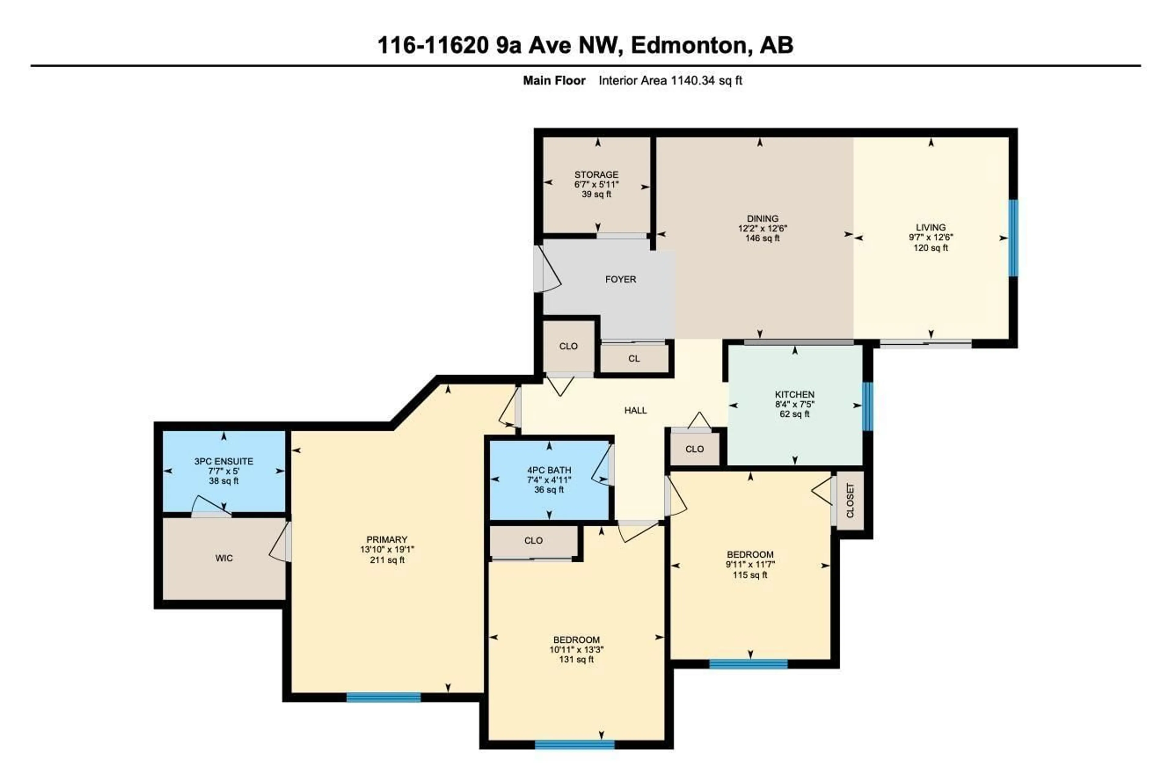 Floor plan for 116 - 11620 9A AV, Edmonton Alberta T6J7B4