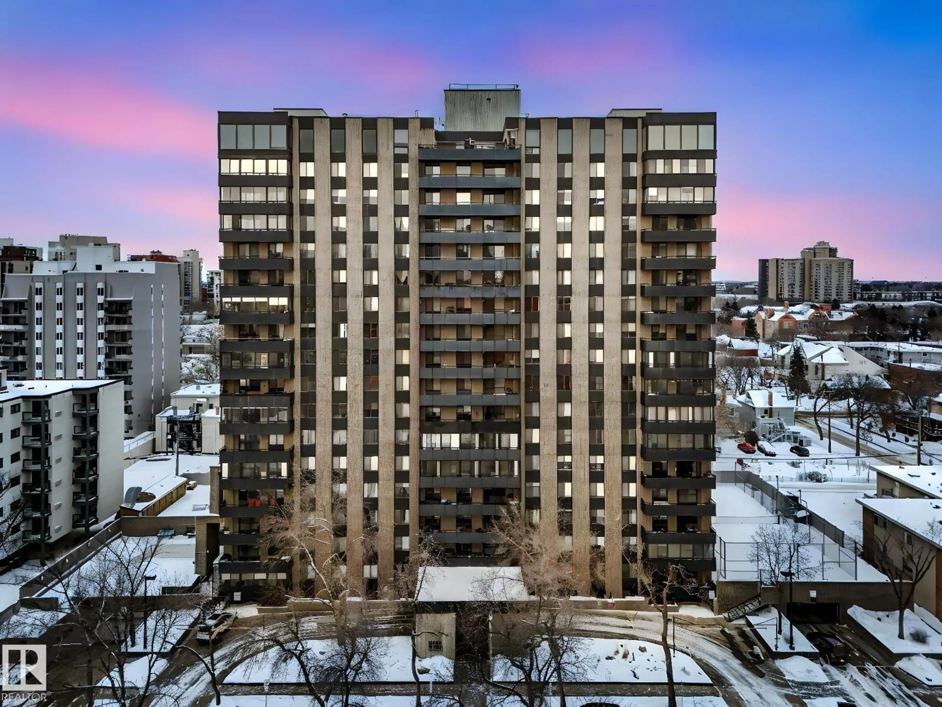 A pic from outside/outdoor area/front of a property/back of a property/a pic from drone, city buildings view from balcony for 1404 - 10160 115 ST NW, Edmonton Alberta T5K1T6