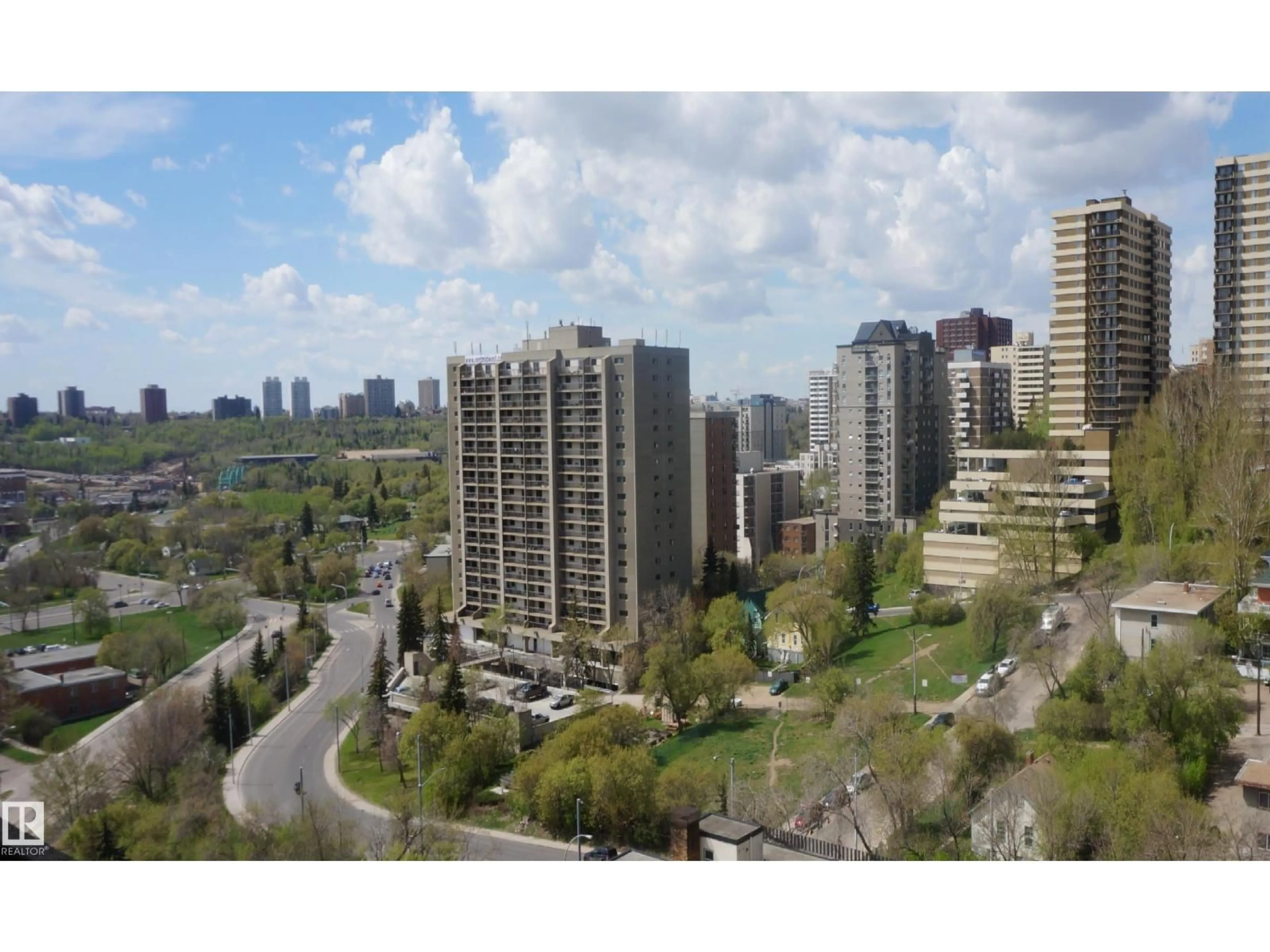 A pic from outside/outdoor area/front of a property/back of a property/a pic from drone, city buildings view from balcony for 1703 101 ST NW, Edmonton Alberta T5K2L1
