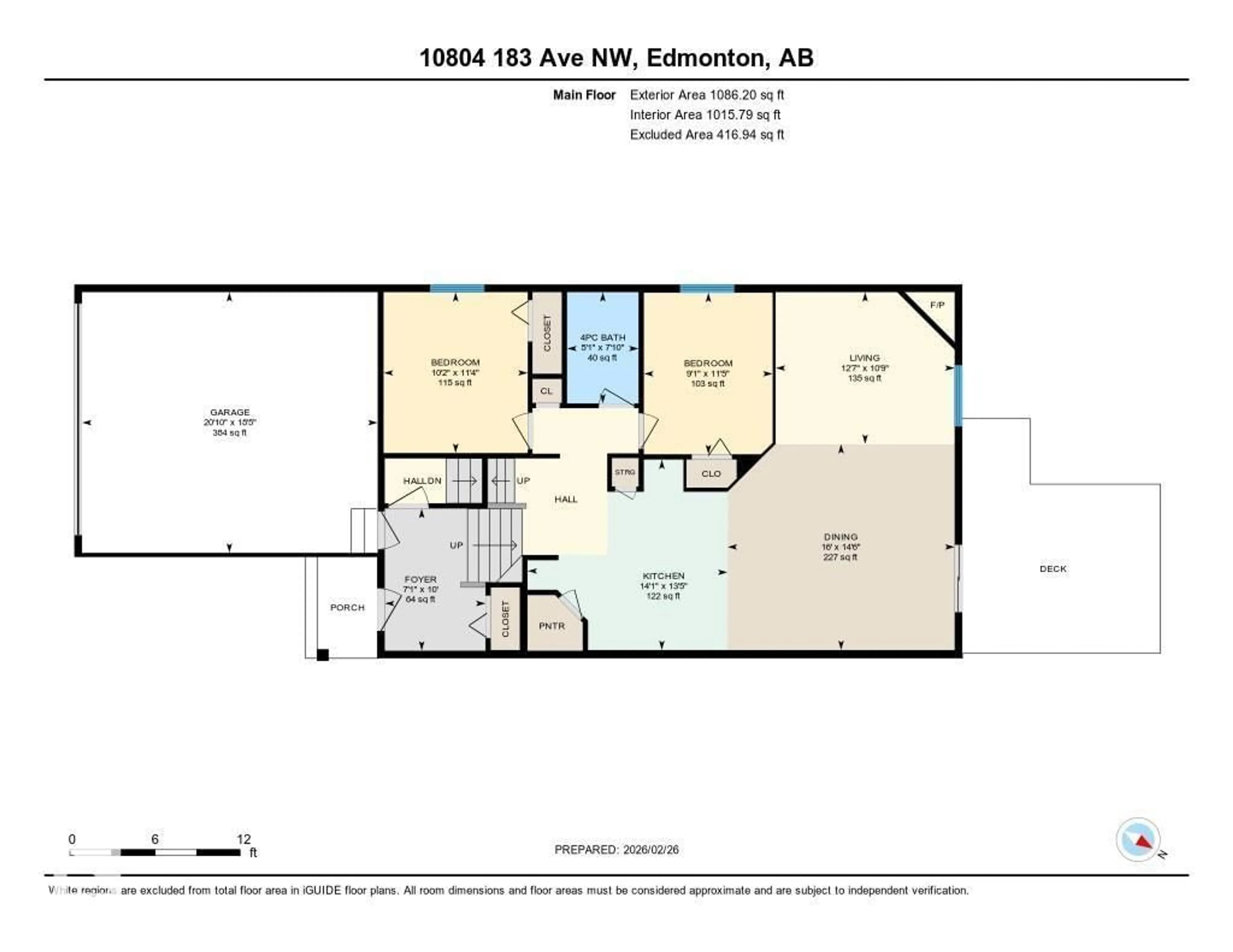 Floor plan for 10804 183 AV, Edmonton Alberta T5X6E1