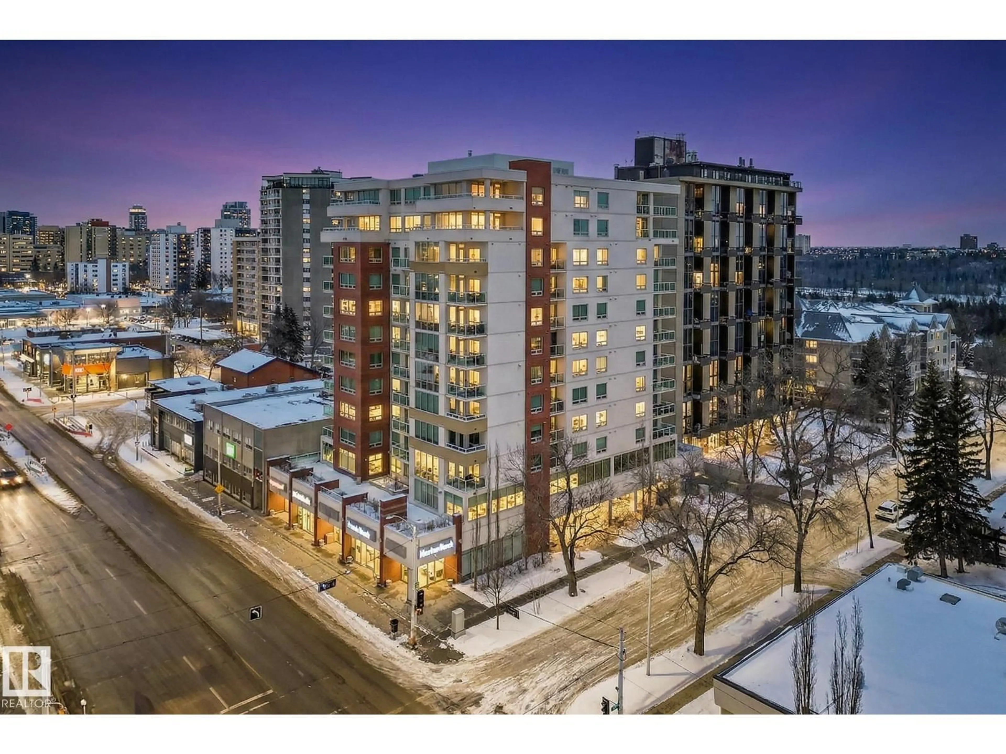 A pic from outside/outdoor area/front of a property/back of a property/a pic from drone, city buildings view from balcony for 903 - 10055 118 ST, Edmonton Alberta T5K0C1