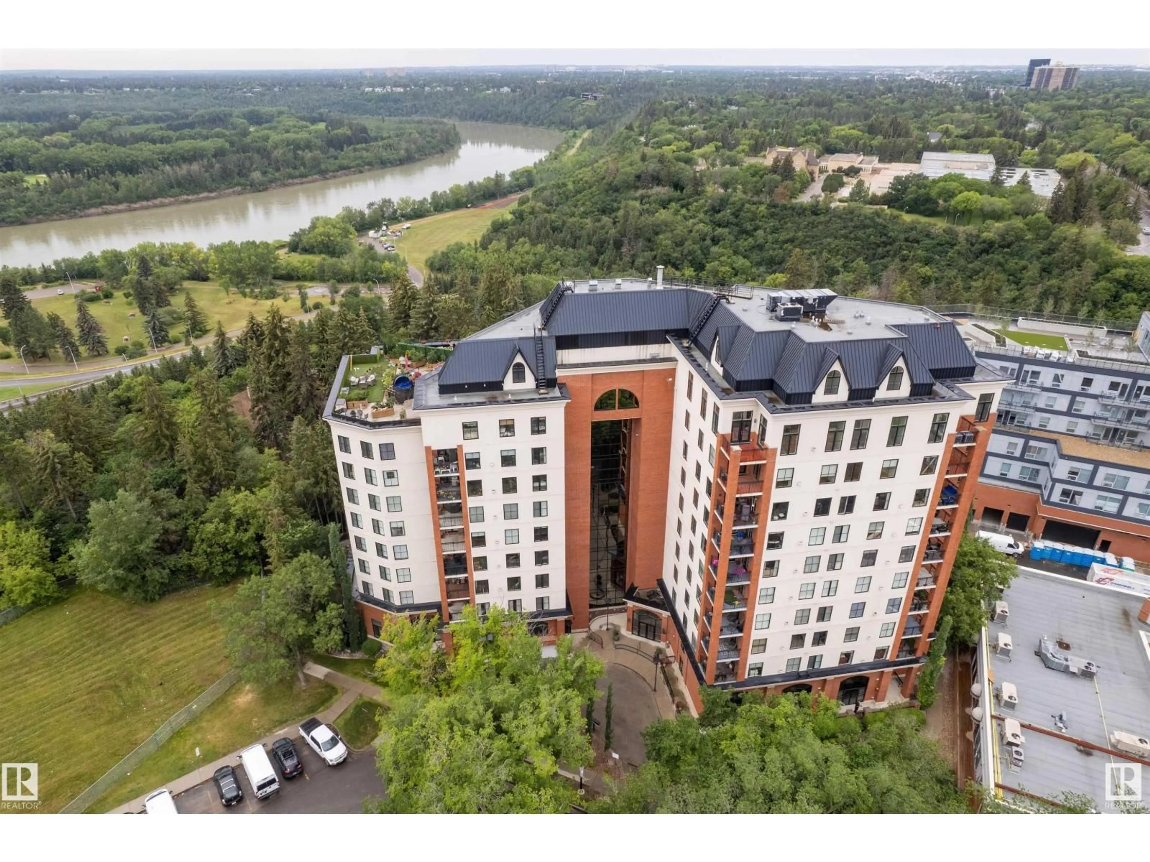 A pic from outside/outdoor area/front of a property/back of a property/a pic from drone, city buildings view from balcony for #604 - 10108 125 ST, Edmonton Alberta T5N4B6