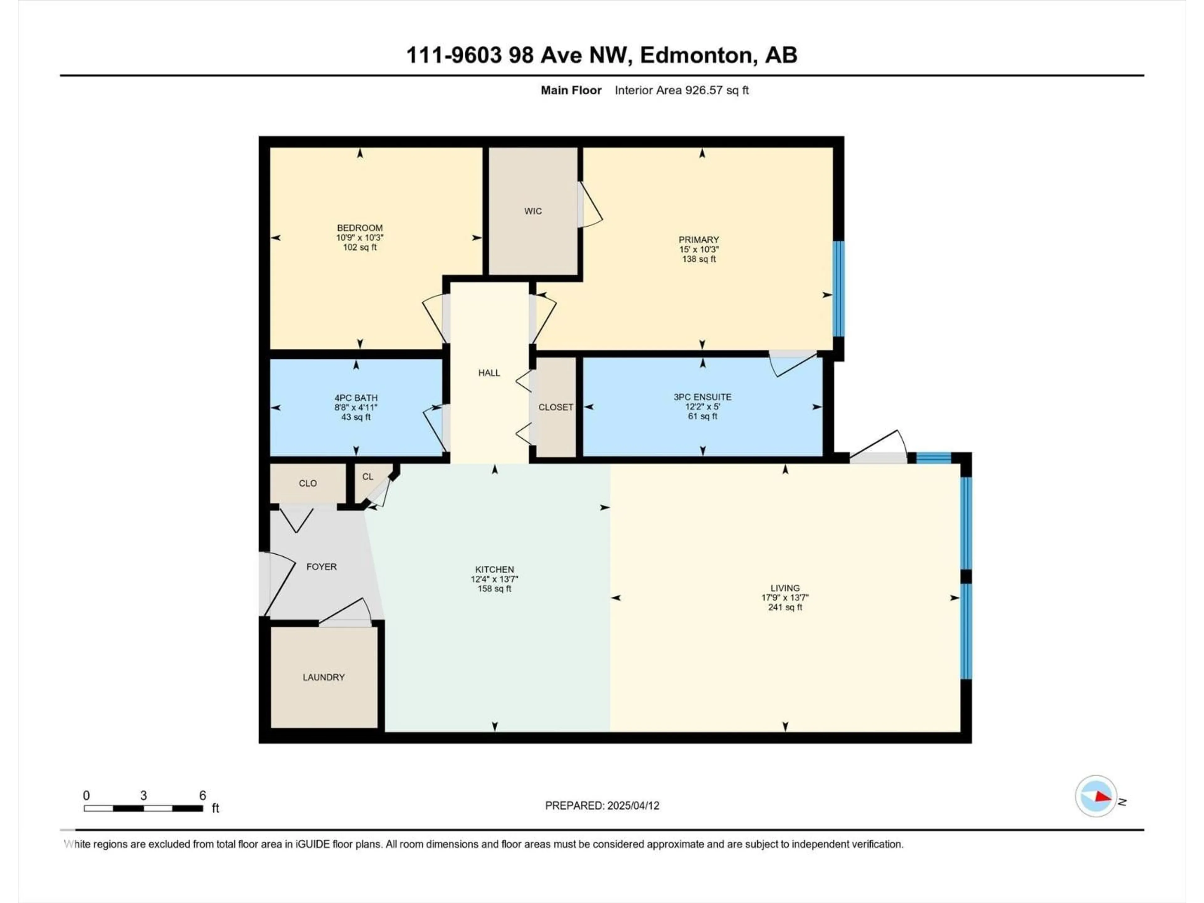 Floor plan for #111 - 9603 98 AV, Edmonton Alberta T6T2E2