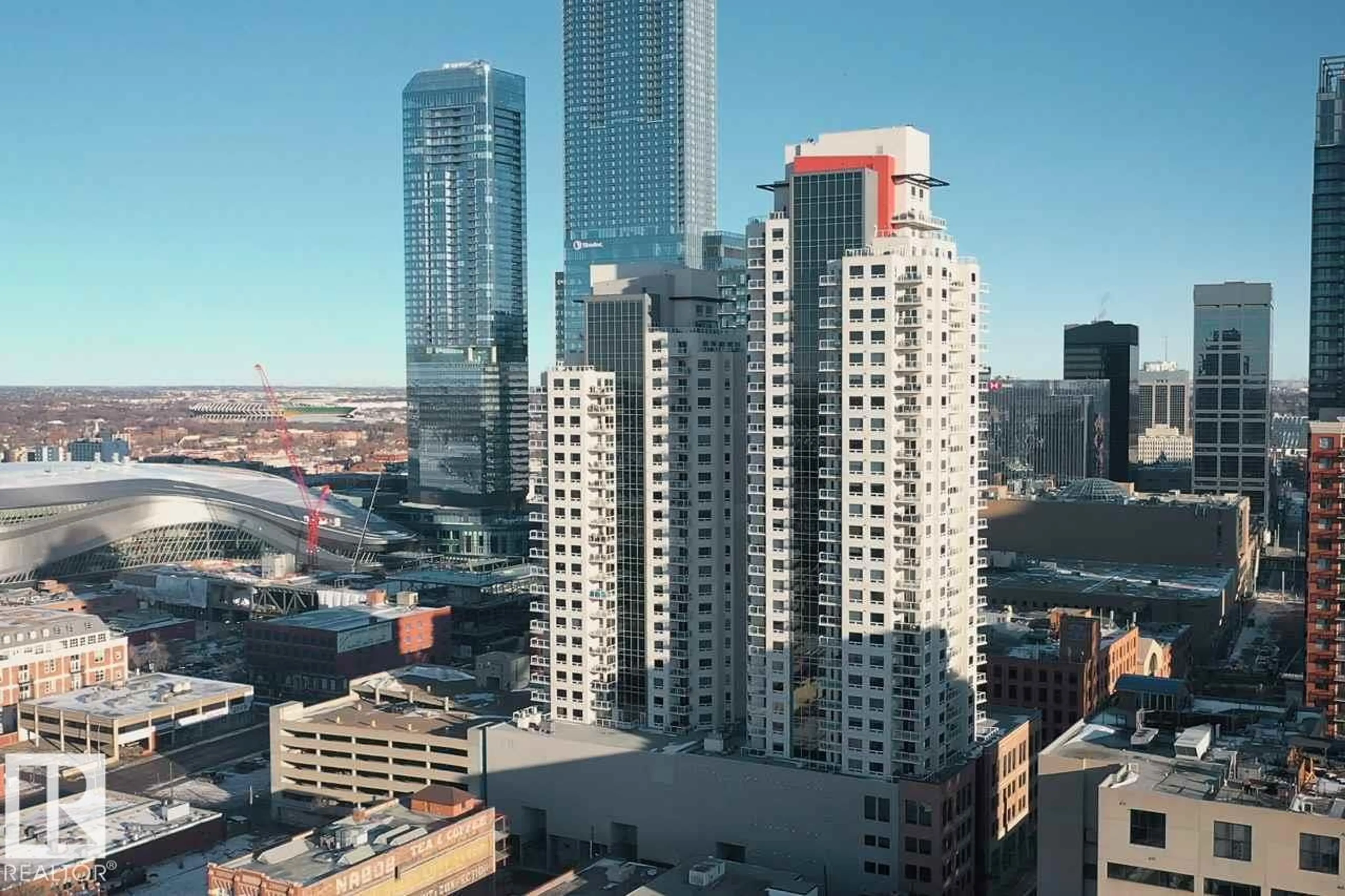 A pic from outside/outdoor area/front of a property/back of a property/a pic from drone, city buildings view from balcony for #2305 - 10410 102 AV, Edmonton Alberta T5J0E9