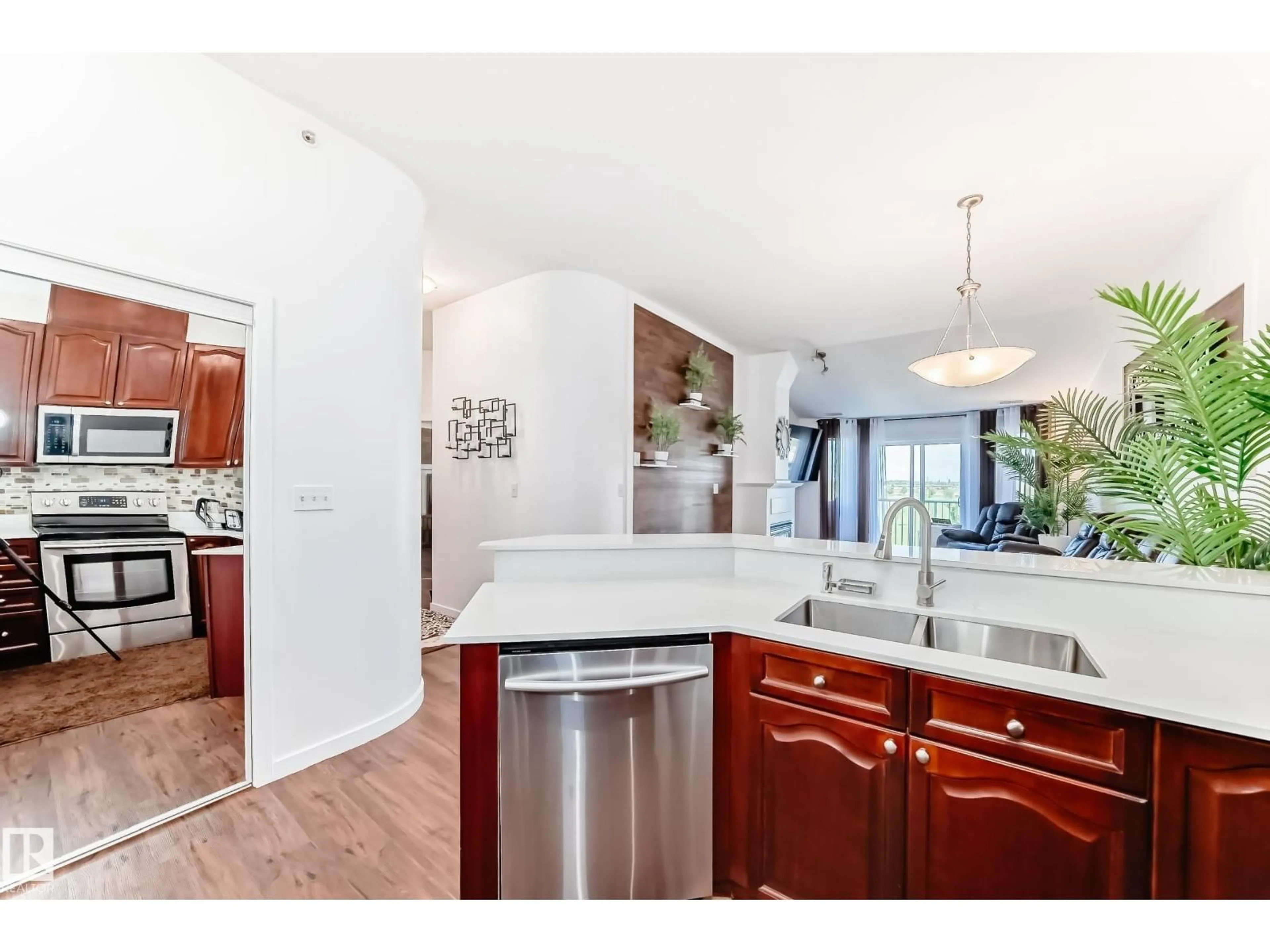 Open concept kitchen, ceramic/tile floor for #412 - 4312 139 AV, Edmonton Alberta T5Y3J4