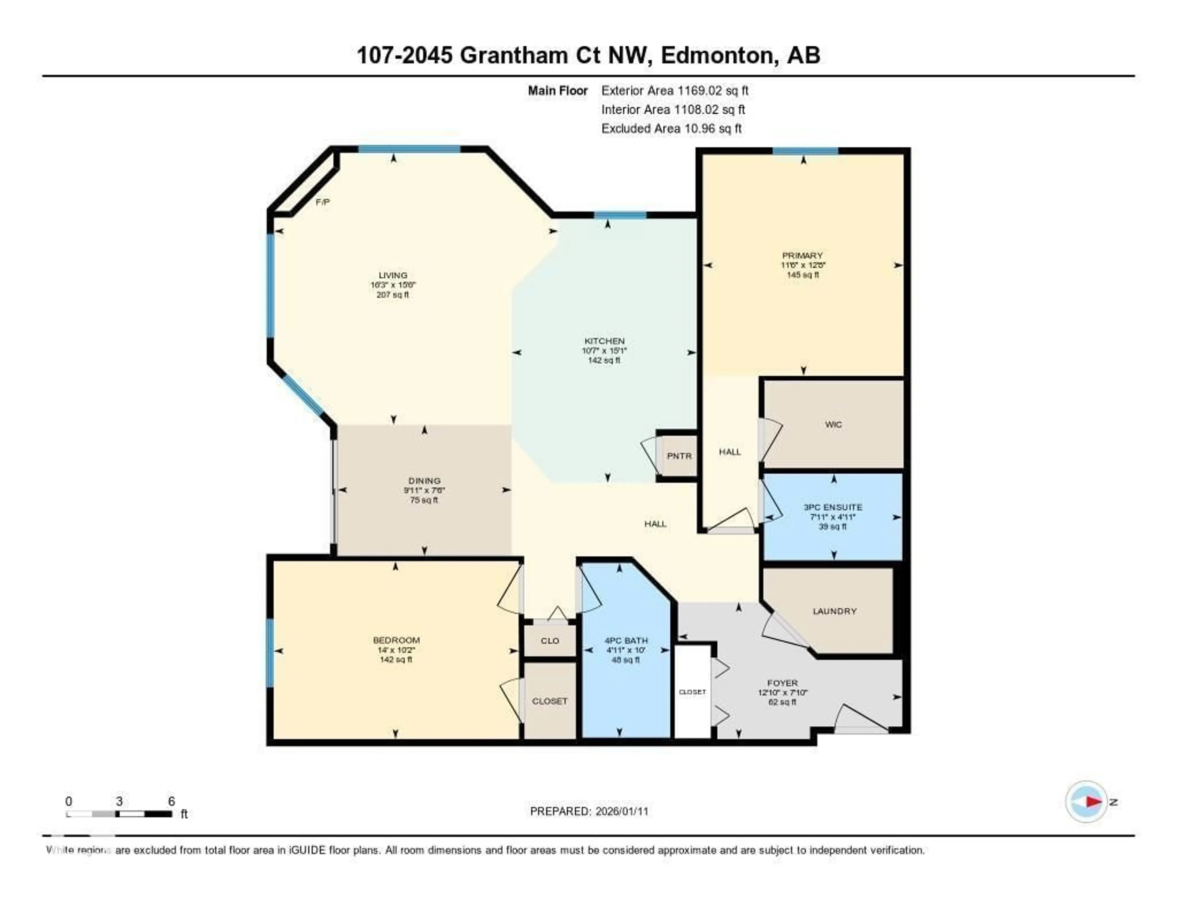 Floor plan for #107 - 2045 GRANTHAM CT, Edmonton Alberta T5T3X6