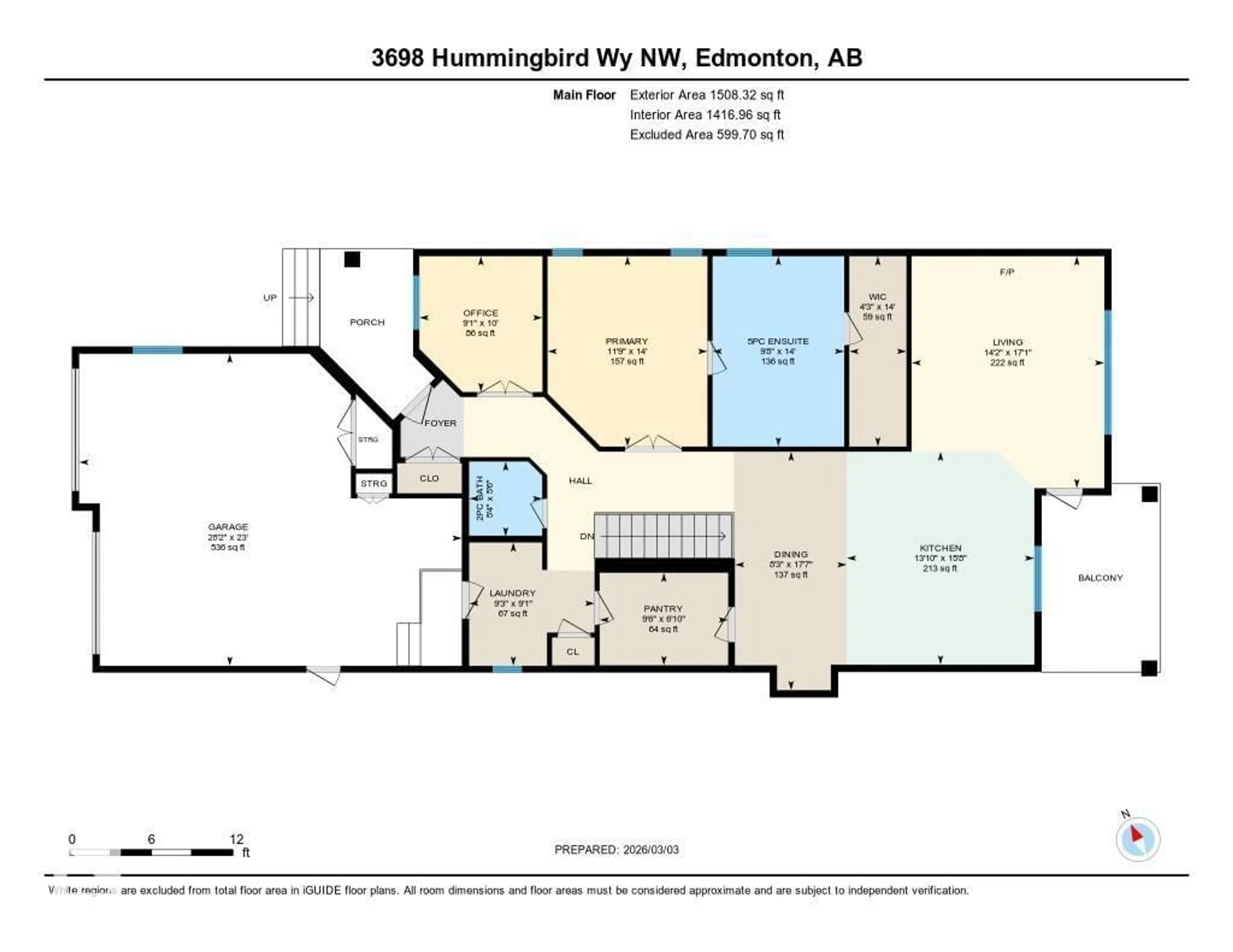 Floor plan for 3698 HUMMINGBIRD WY, Edmonton Alberta T5S0L1