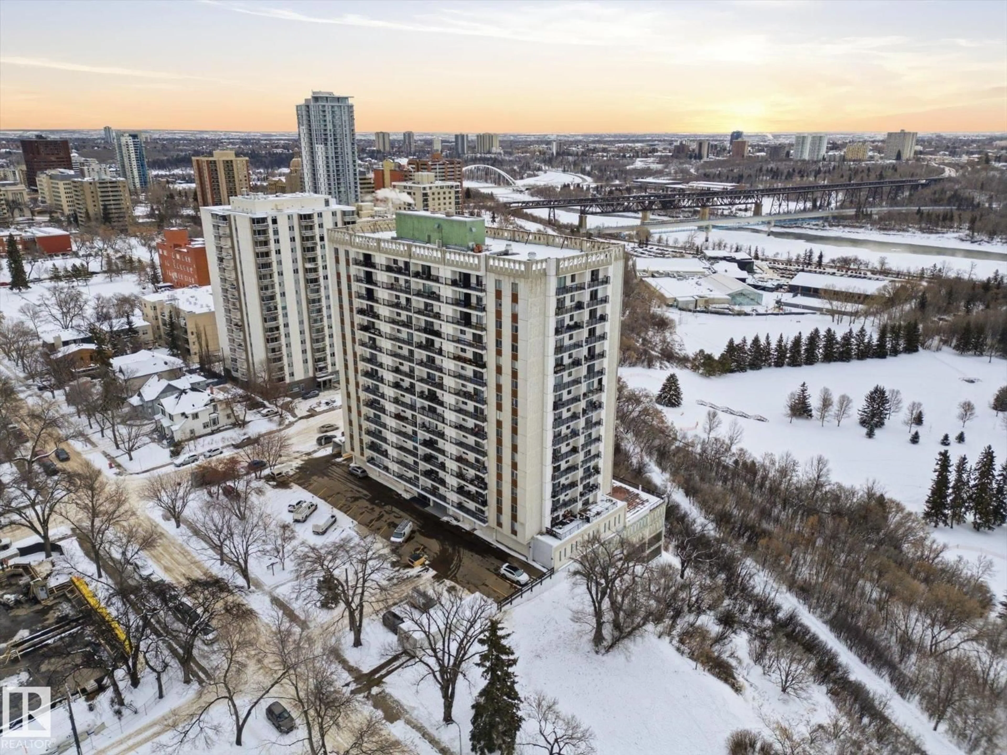A pic from outside/outdoor area/front of a property/back of a property/a pic from drone, city buildings view from balcony for #203 - 11307 99 AV, Edmonton Alberta T5K0H2